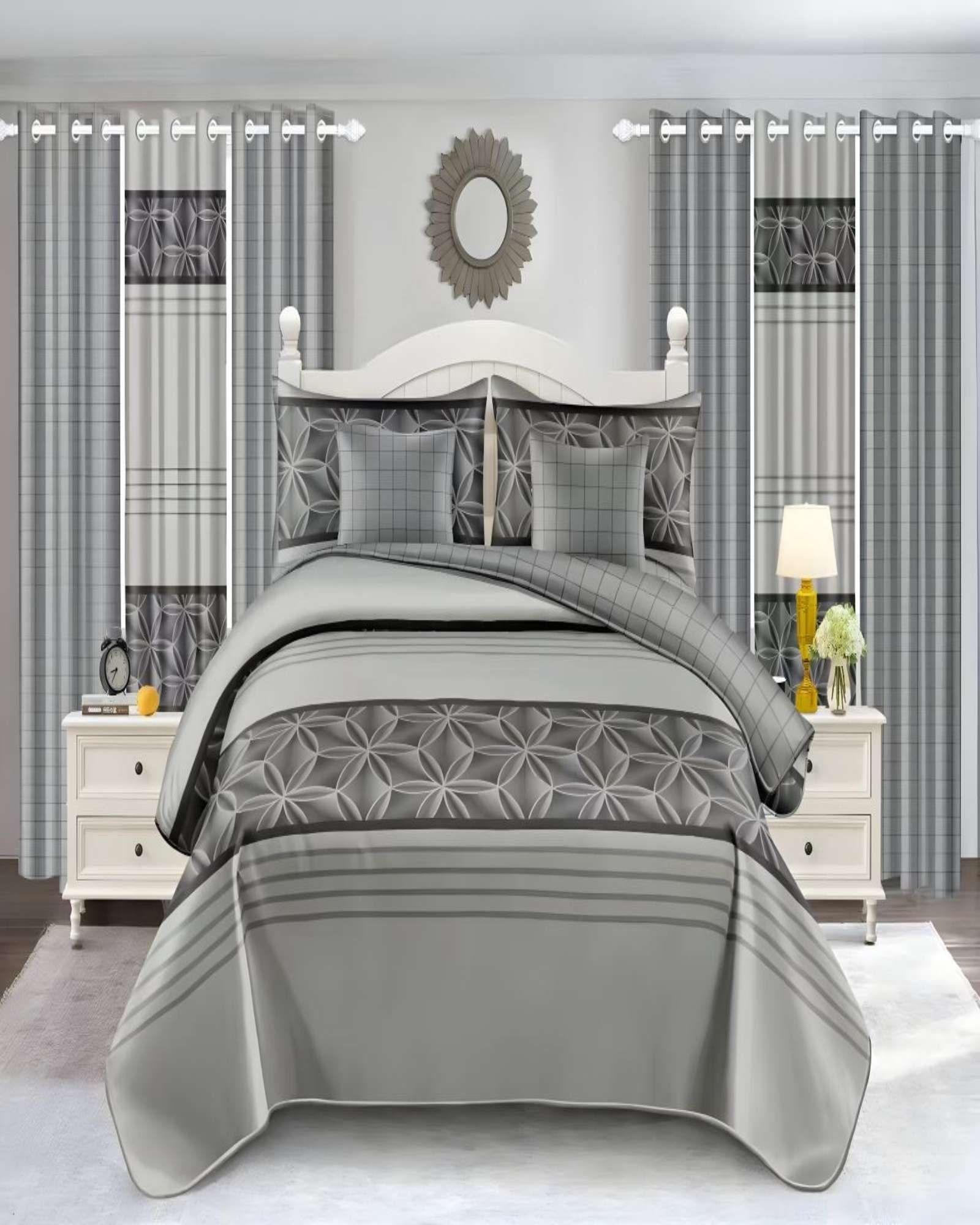 SET DE CAMA DE 9 PIEZAS INCLUYE CUBRECAMA MAS JUEGO DE SABANAS MAS CORTINAS 11-3