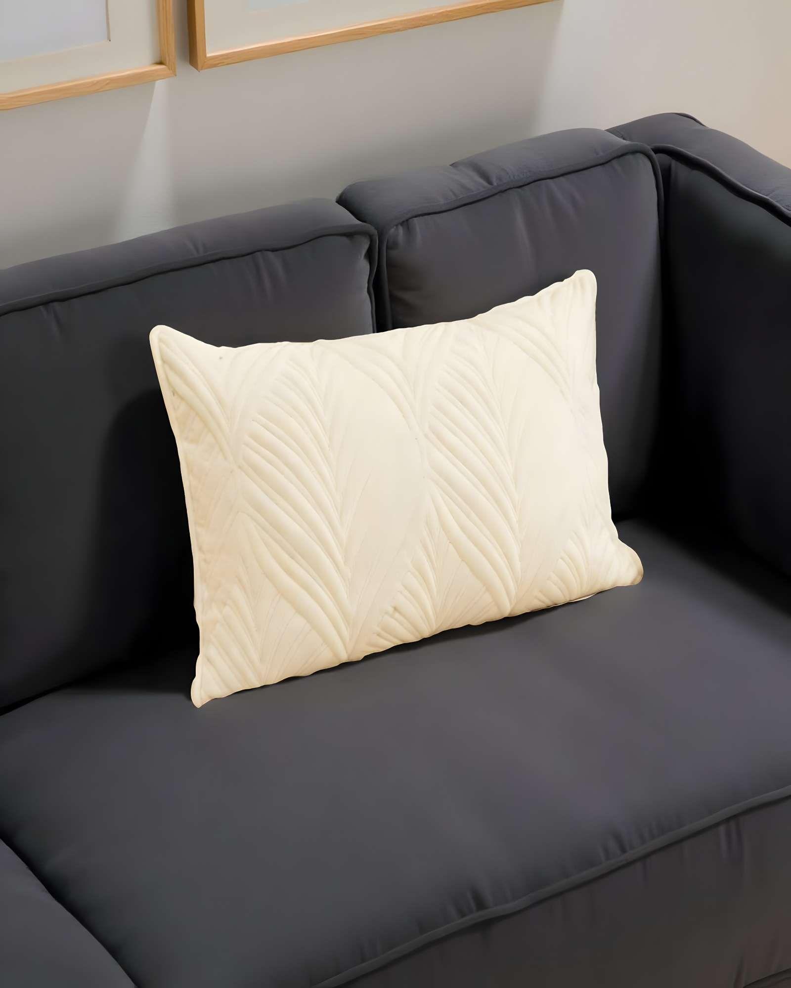 SET DE 4 FUNDAS DE COJIN SERIE HOJAS 30X50 CM BEIGE-3