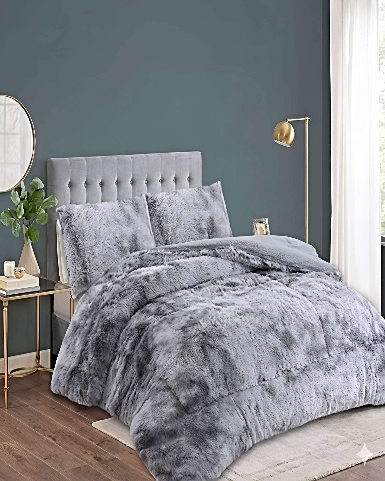 SET COBERTOR DE INVIERNO PELUDO 2 PLAZAS 230X250CM GRIS CLARO-2