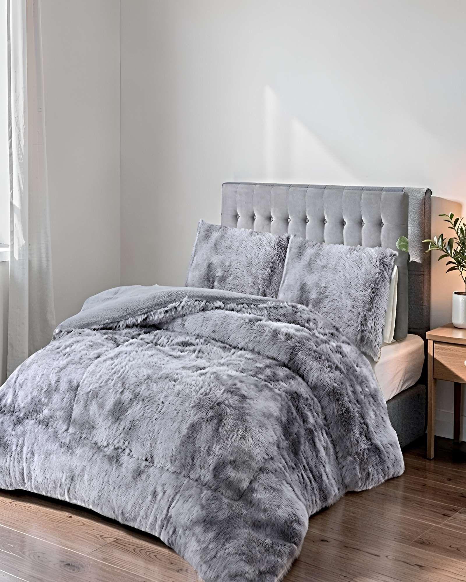 SET COBERTOR DE INVIERNO PELUDO 2 PLAZAS 230X250CM GRIS CLARO-3