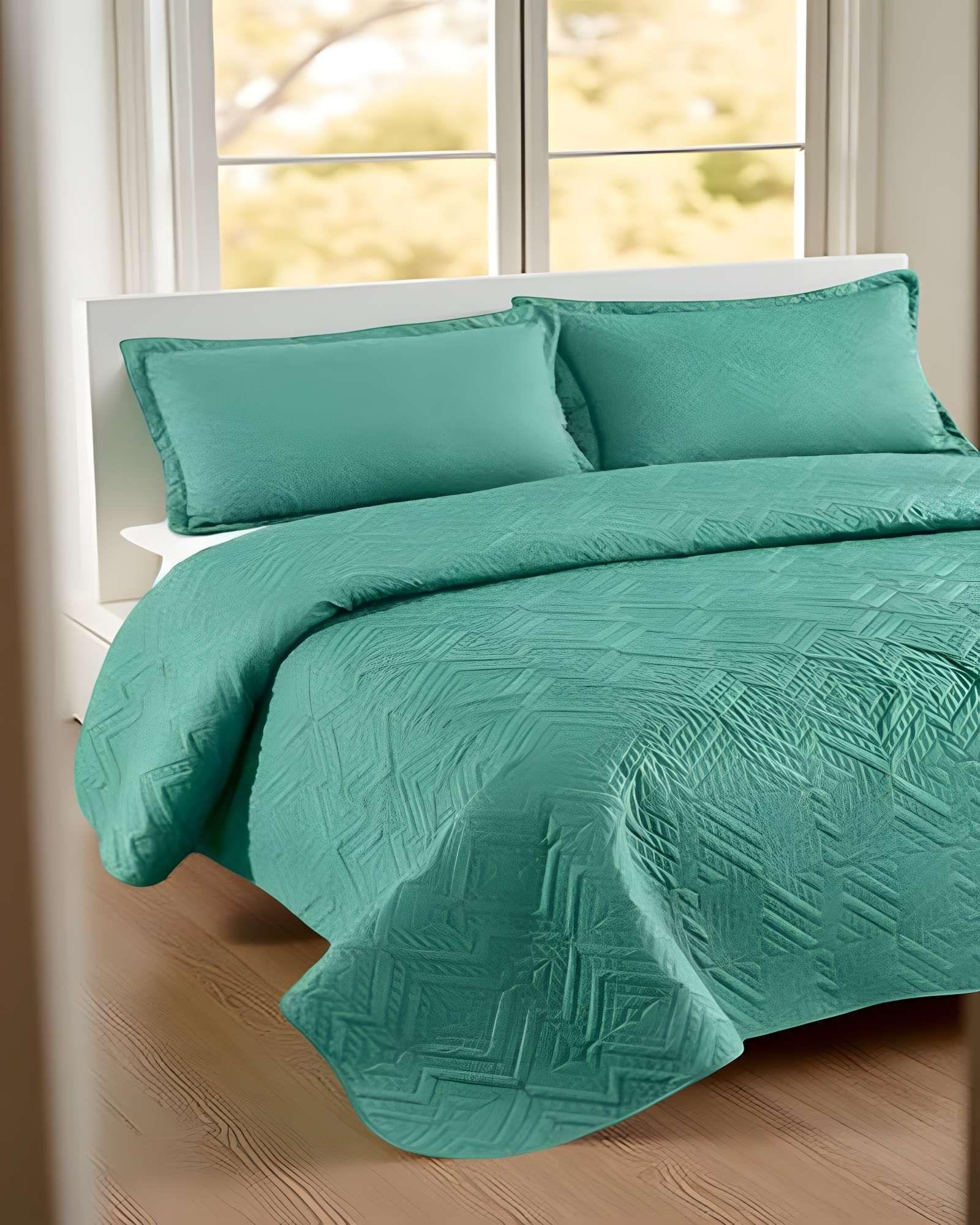 QUILT CUBRECAMA DE VERANO CON COLORES LISOS SUPER-KING TURQUESA O-2