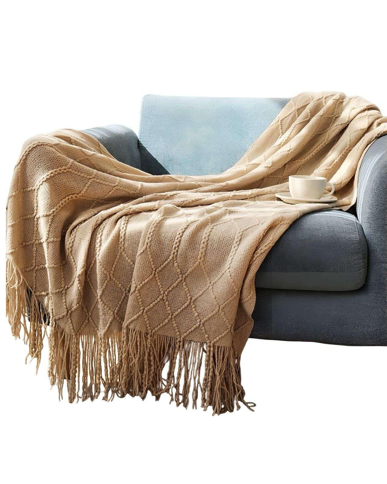 Manta con Flecos 127x152 cm Beige-1