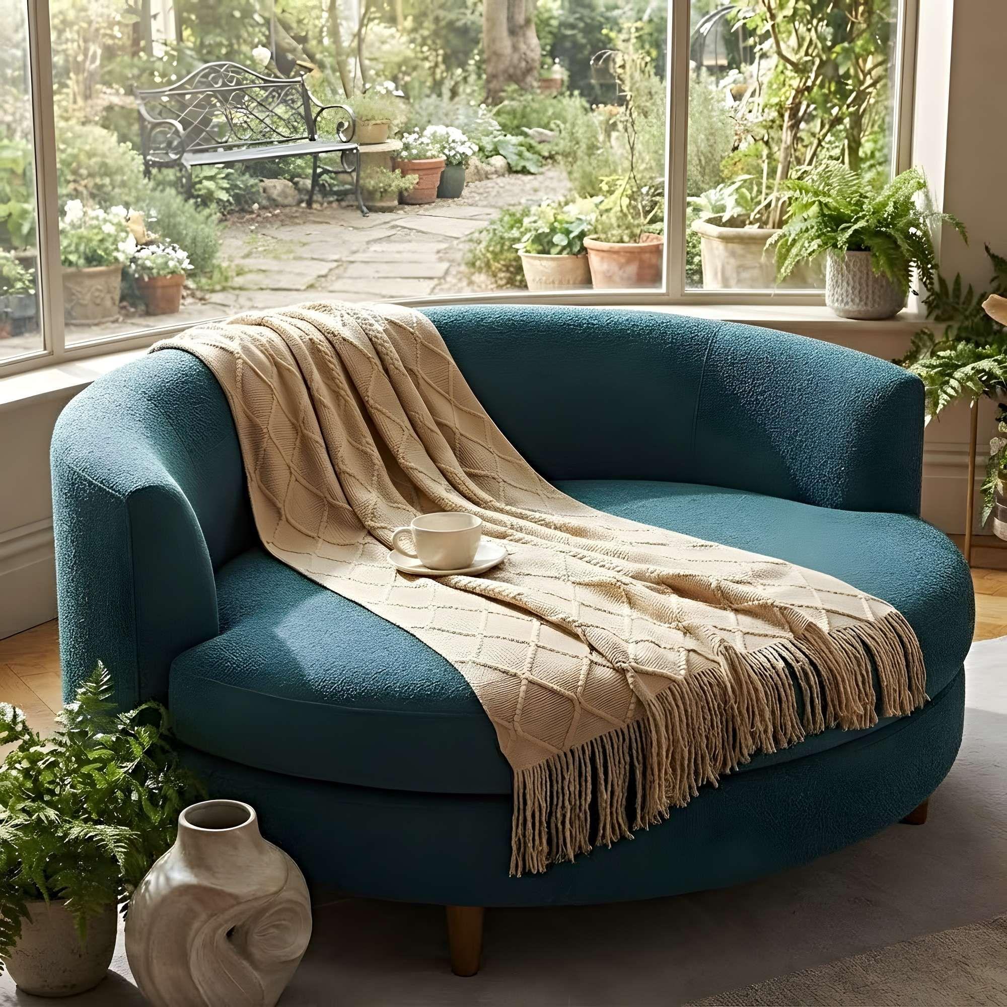 Manta con Flecos 127x152 cm Beige-1