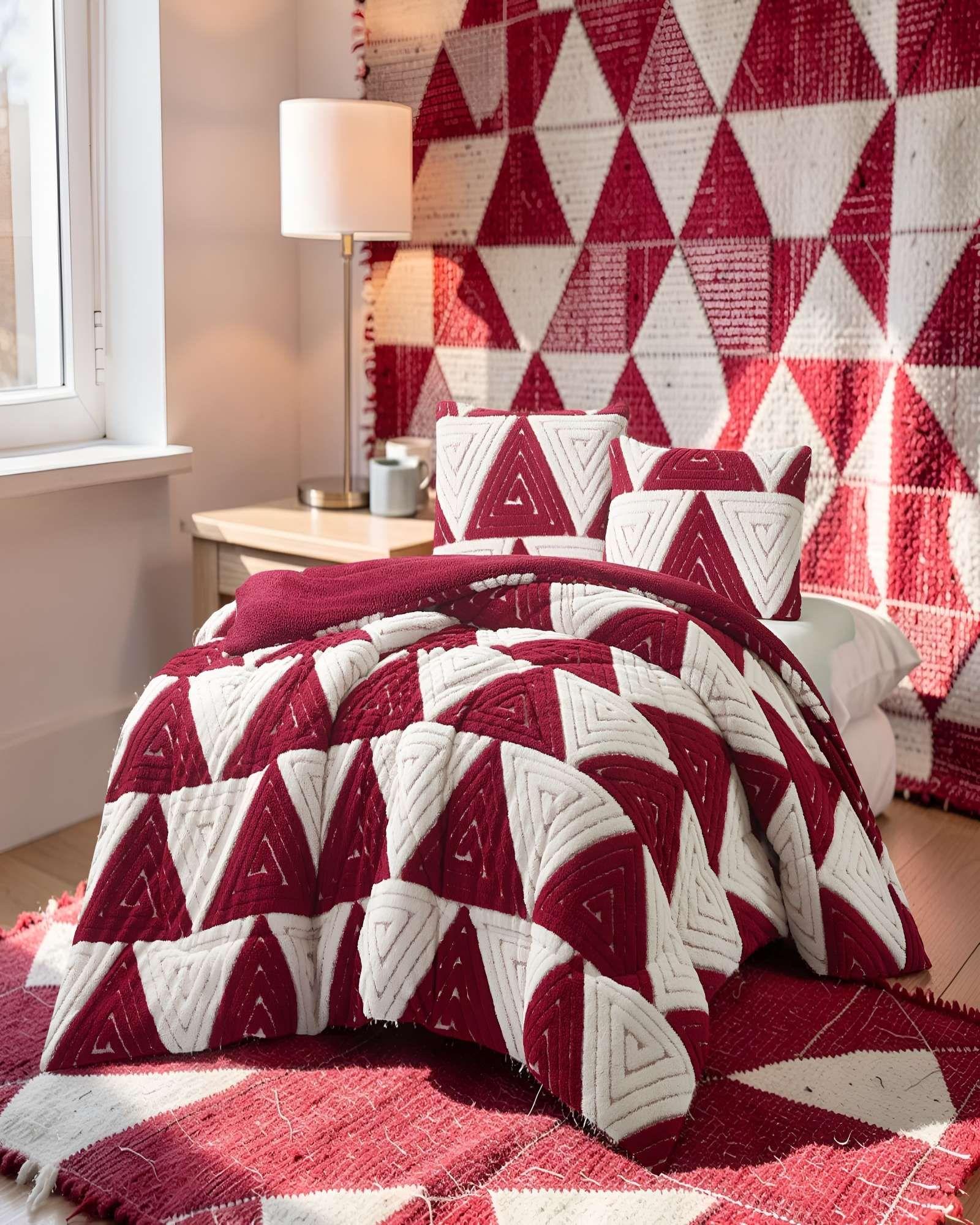 COBERTOR DE JACQUERD 2 PLAZAS COLOR BLANCO CON ROJO-3