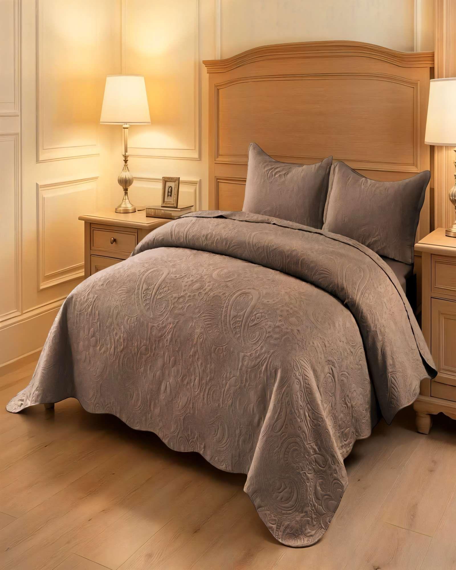 QUILT CUBRECAMA DE VERANO 2 PLAZAS CON RELIEVE COLOR MARRON-3