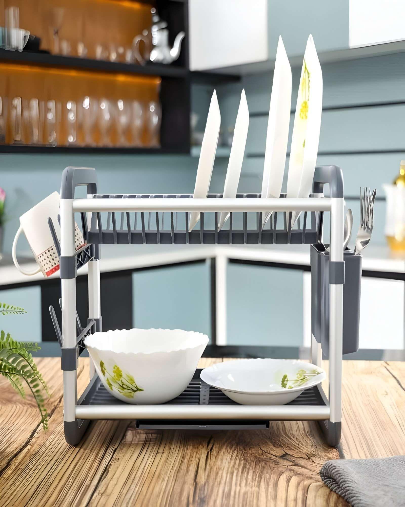 ESCURRIDOR DE PLATOS MODERNO BICOLOR DE ALUMINIO PREMIUM 02-2