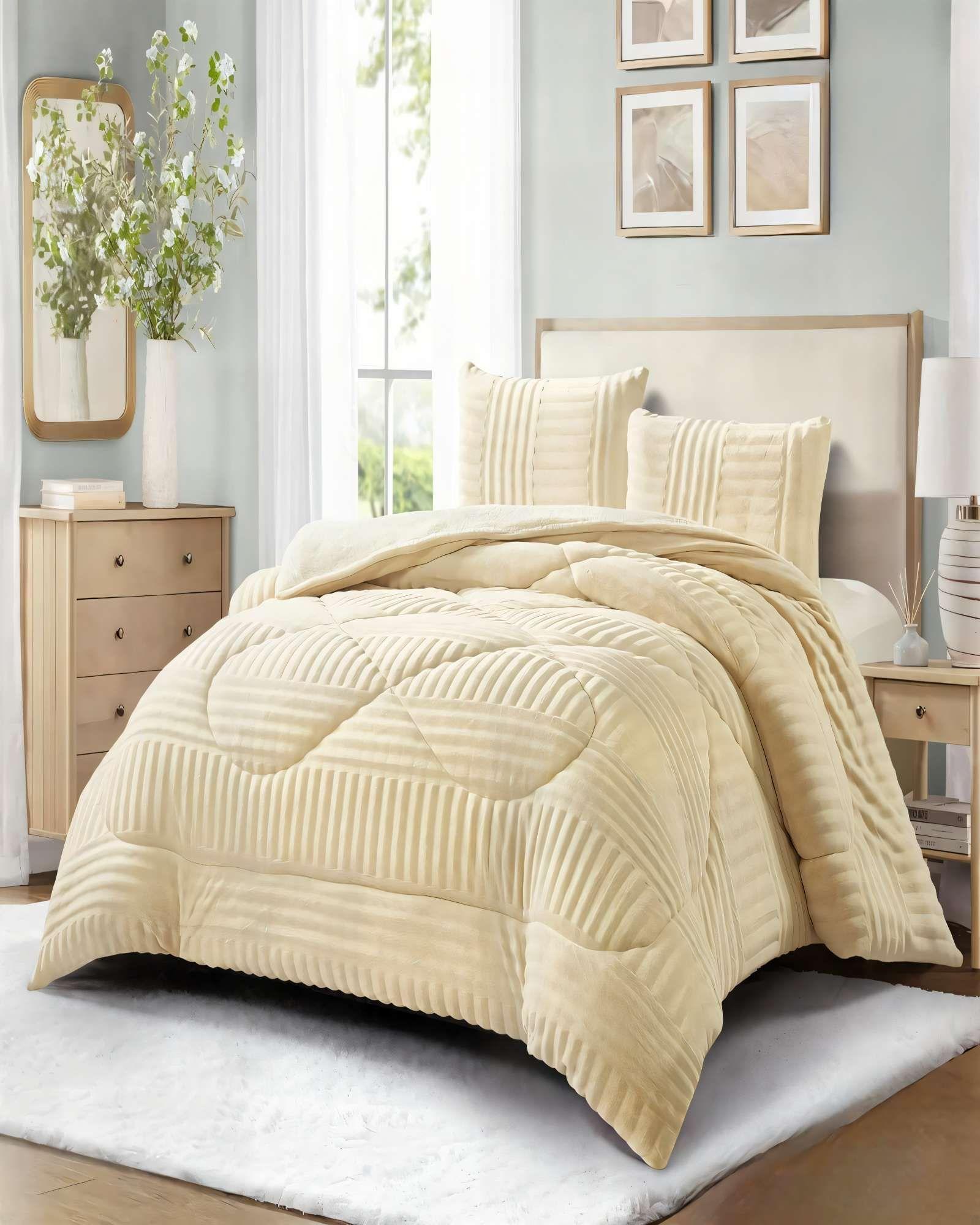 COBERTOR DE PELUDOS LECHE CON TEXTURA  KING COLOR BEIGE-2