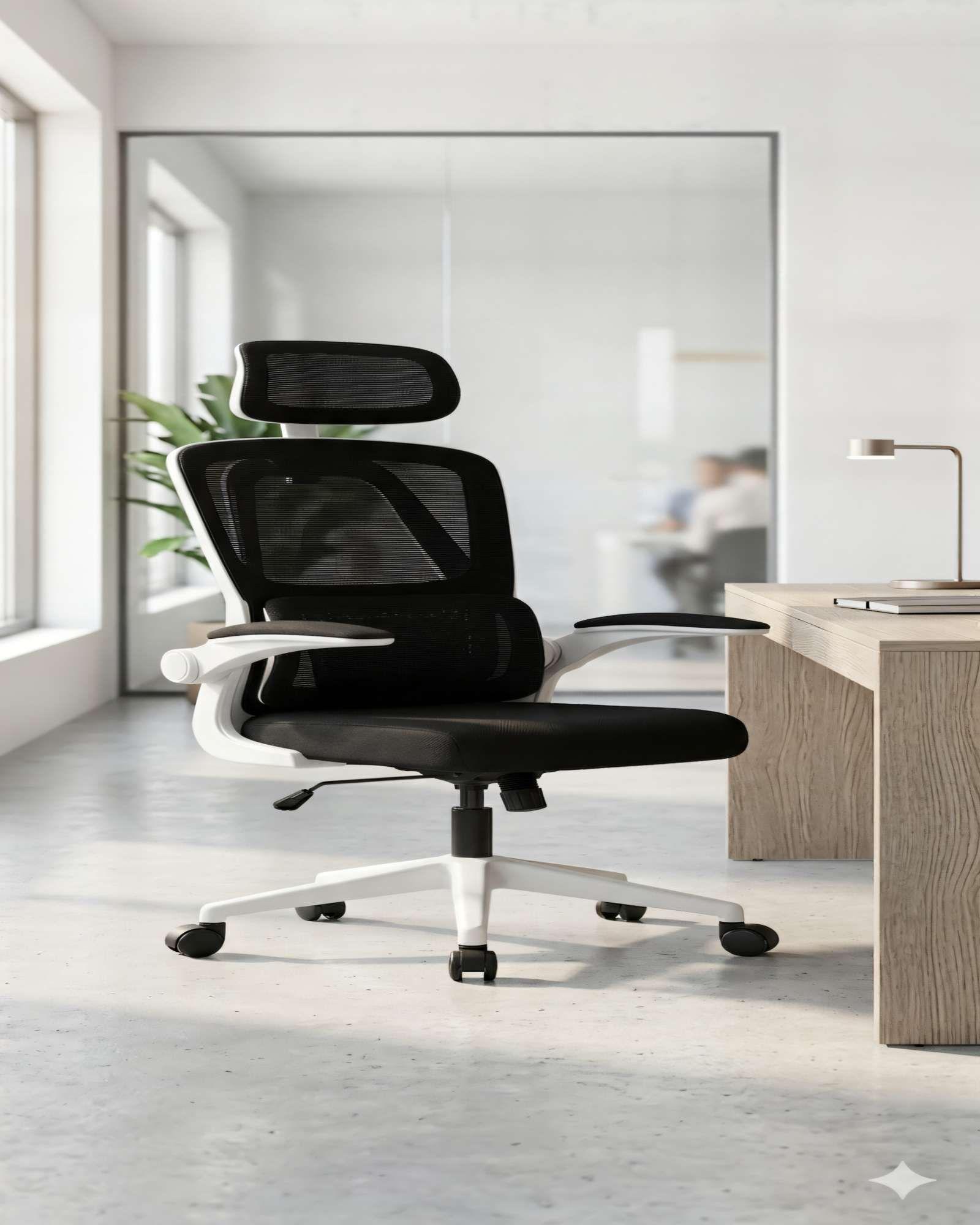 SILLA DE ESCRITORIO  CON RESPALDO ALTO ERGONÓMICO COLOR BLANCO-2