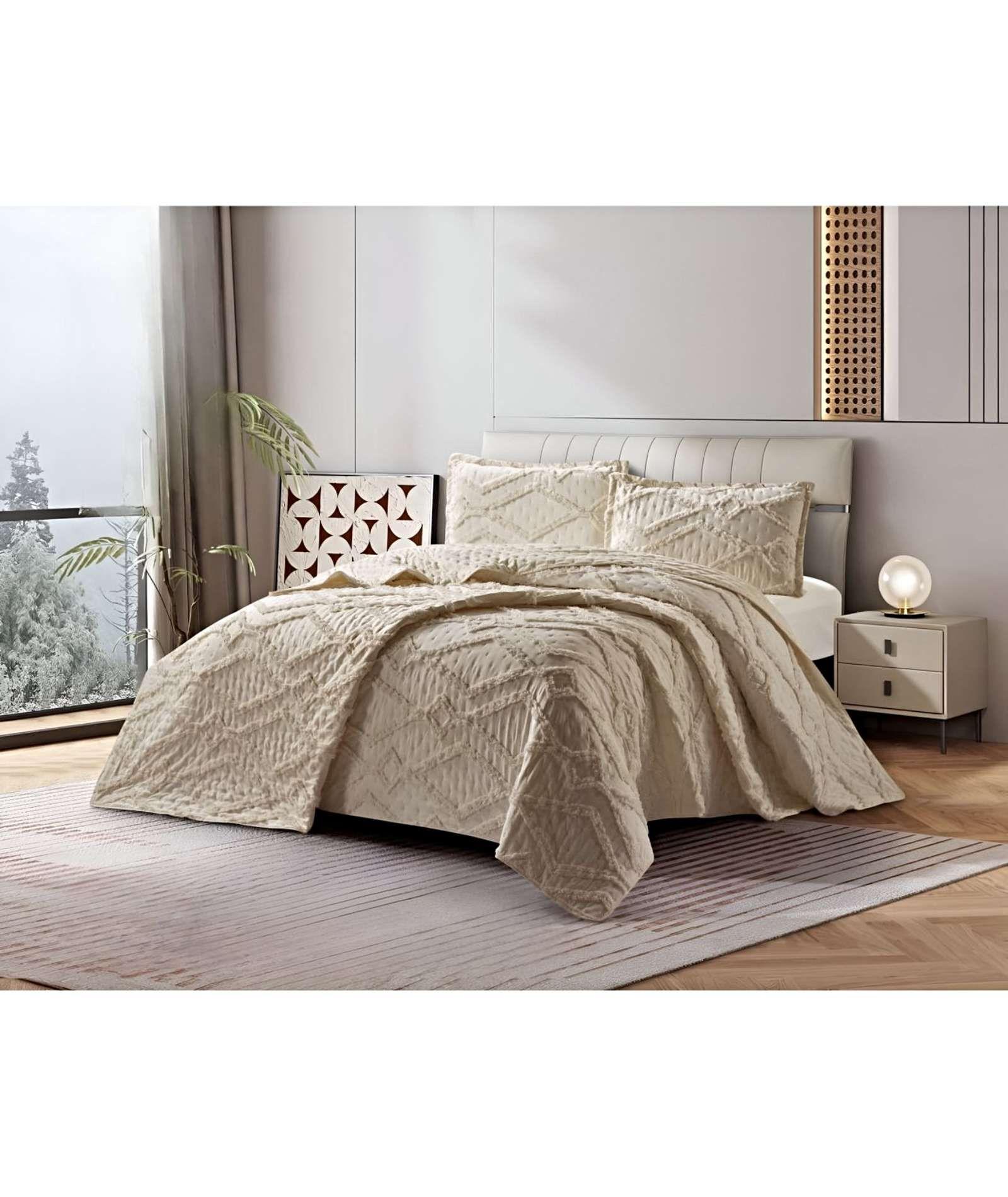 CUBRECAMA QUILT CON DISEÑO GEOMETRICO RELIEVE KING-SUPERKING 250 x 270 cm 04-3