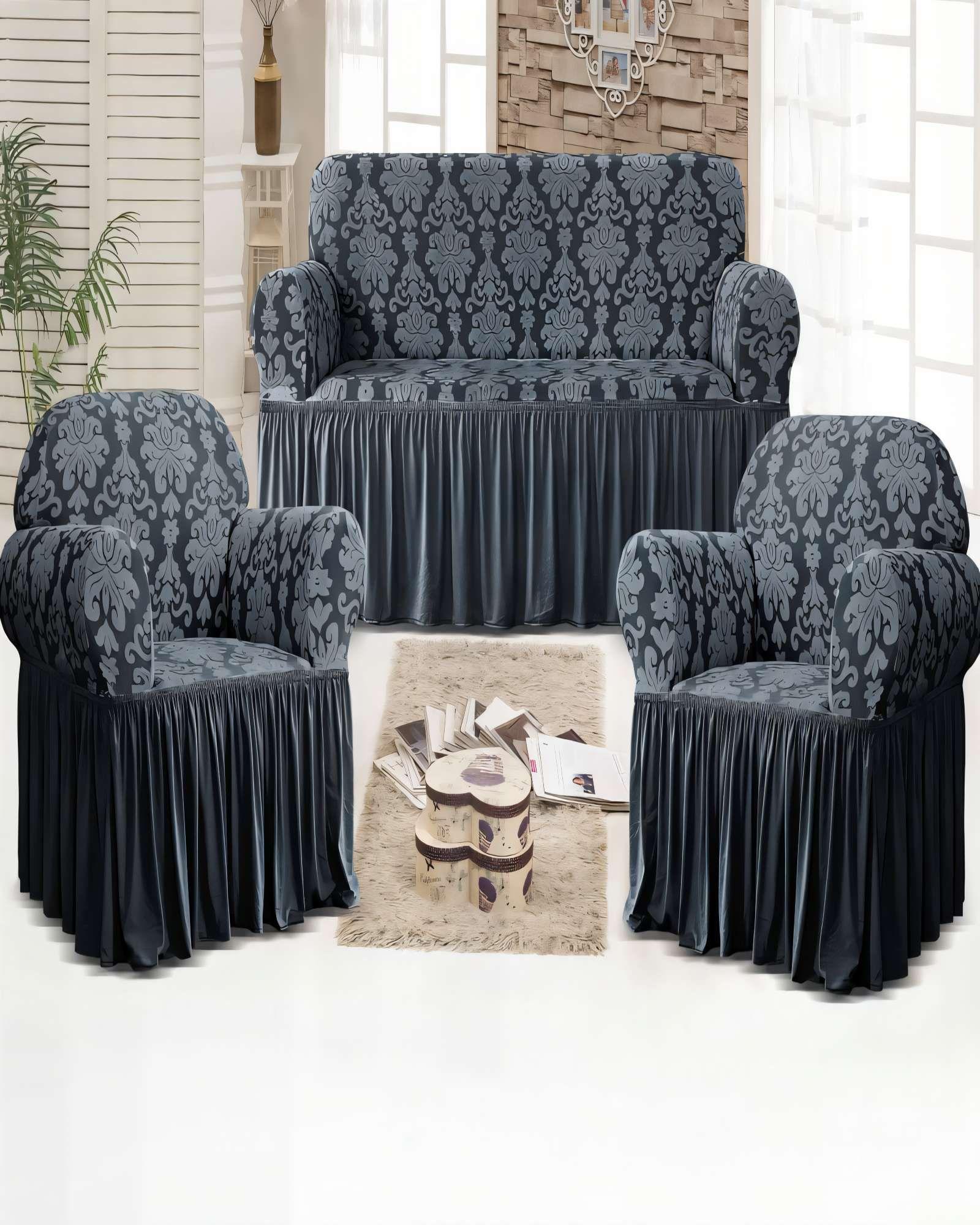 PACK DE FUNDAS DE SOFA 3+1+1 CON VELO COLOR GRIS-2