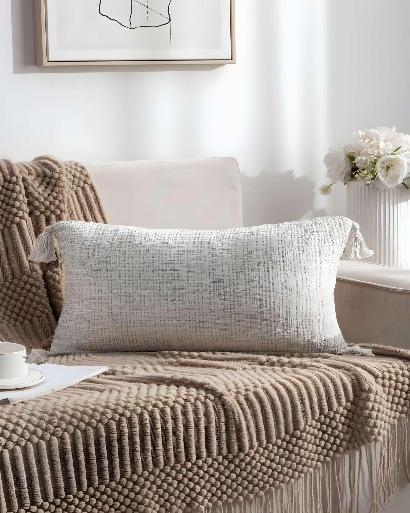 PACK DE 4 FUNDAS DE COJIN CHENILLE CON BORLAS 30X50 BLANCO-3