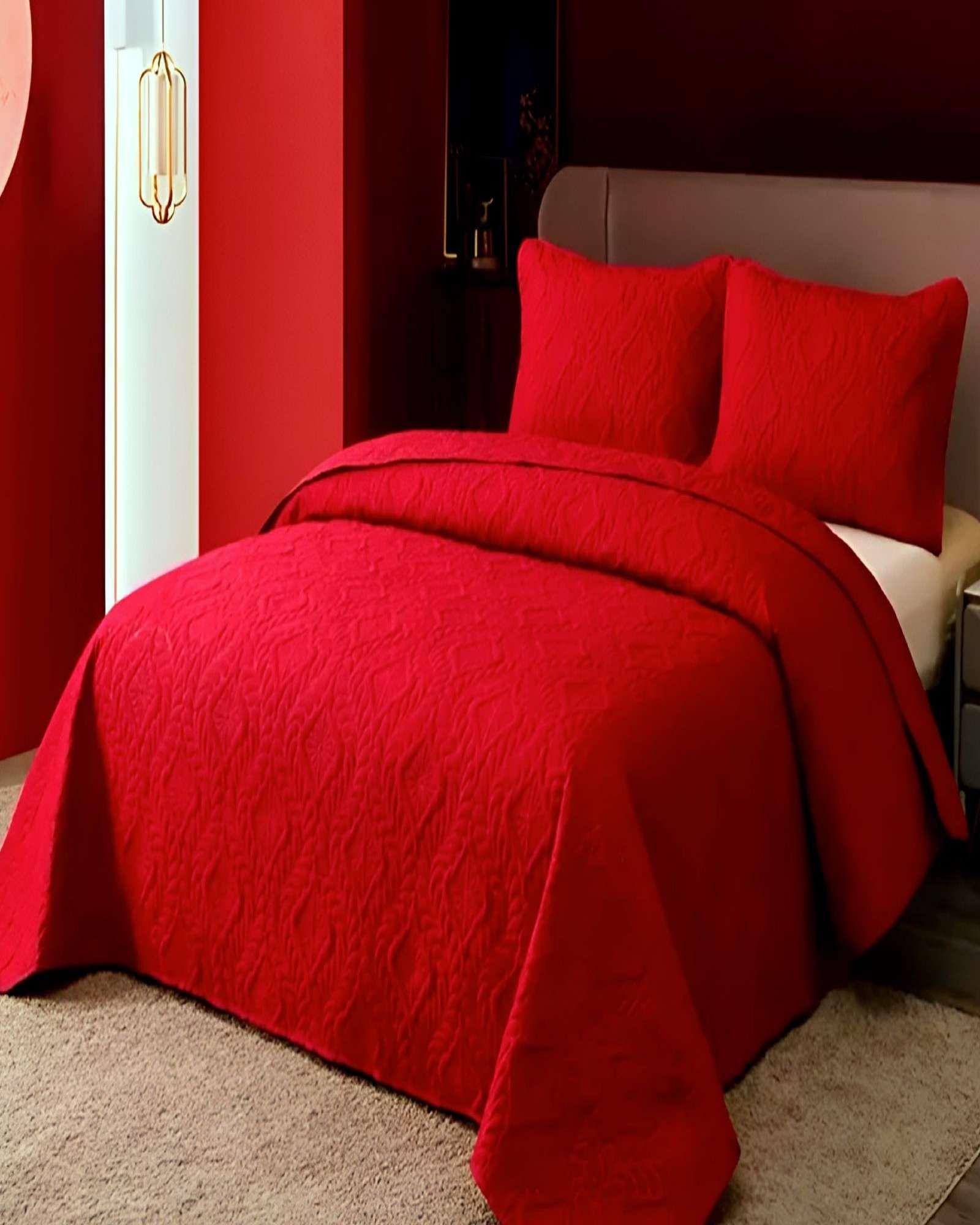 CUBRECAMA QUILT DE VERANO SUPER ELEGANTE 2 PLAZAS 230X250 CM COLOR ROJO-3