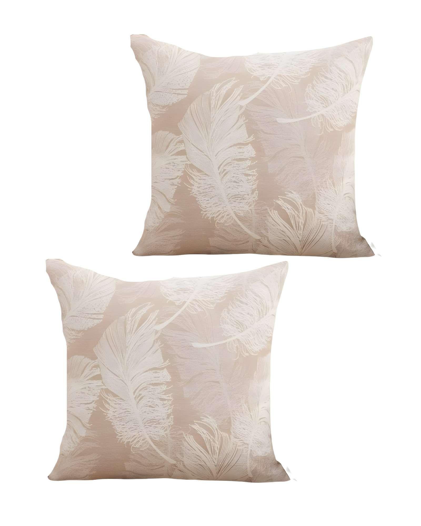 PACK DE 2 FUNDAS DE COJIN DE HOJAS BEIGE-1
