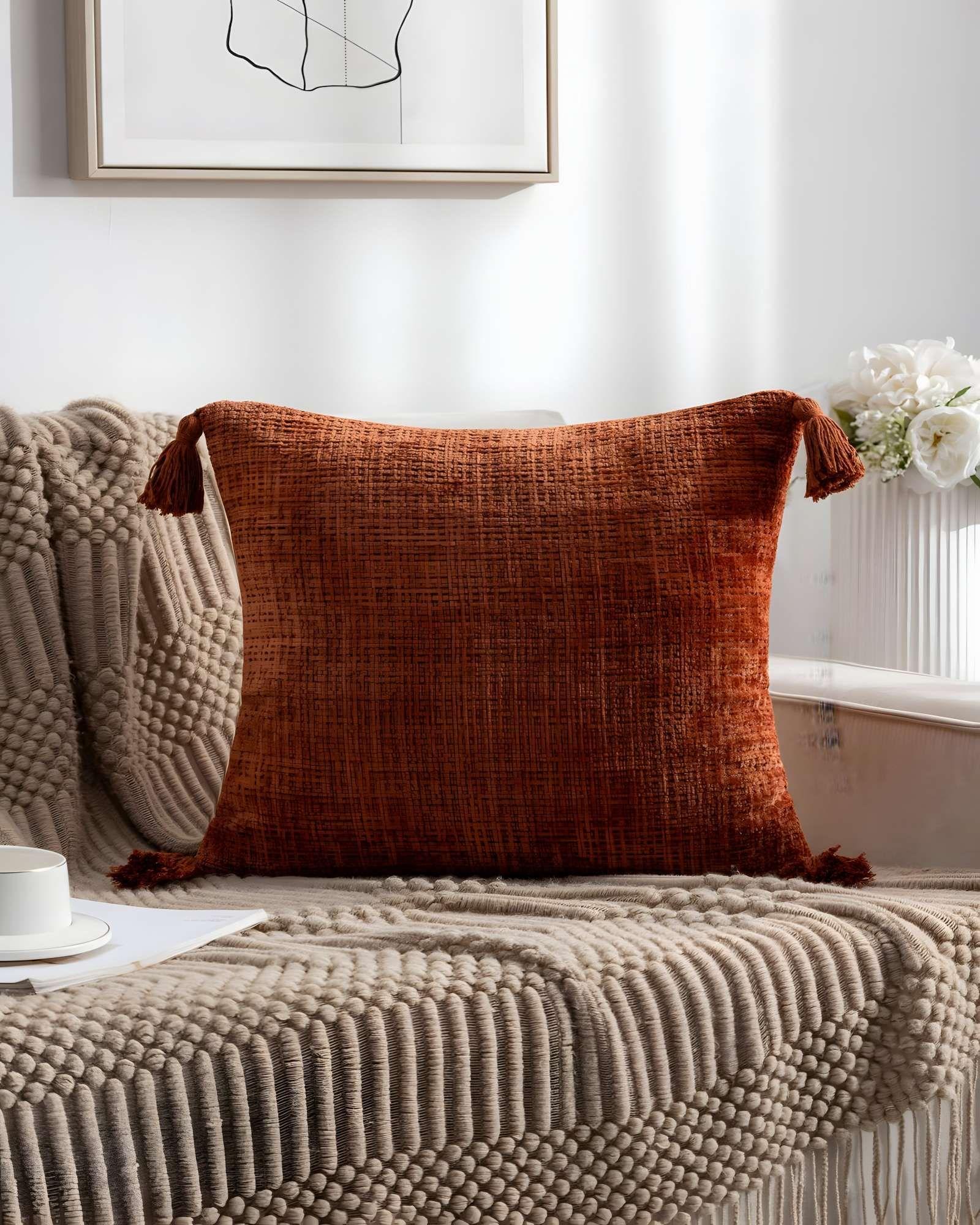 PACK DE 2 FUNDAS DE COJIN CHENILLE CON BORLAS 45X45 NARANJA-2