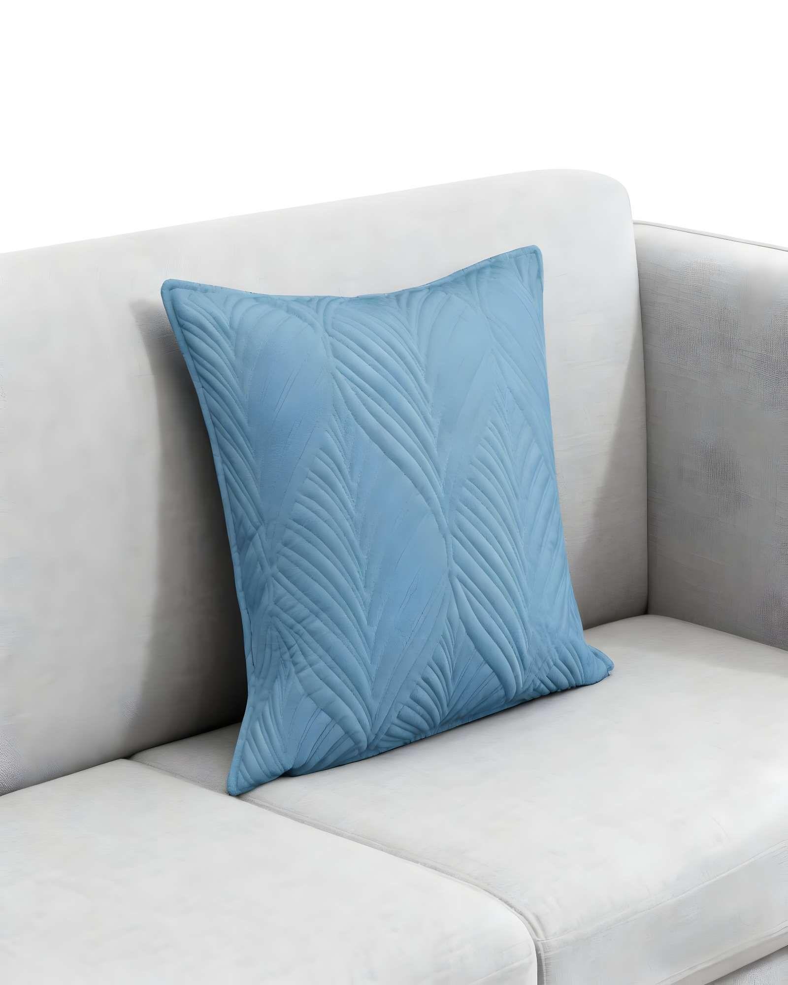 SET DE 4 FUNDAS DE COJIN SERIE HOJAS 45X45 CM CELESTE-3