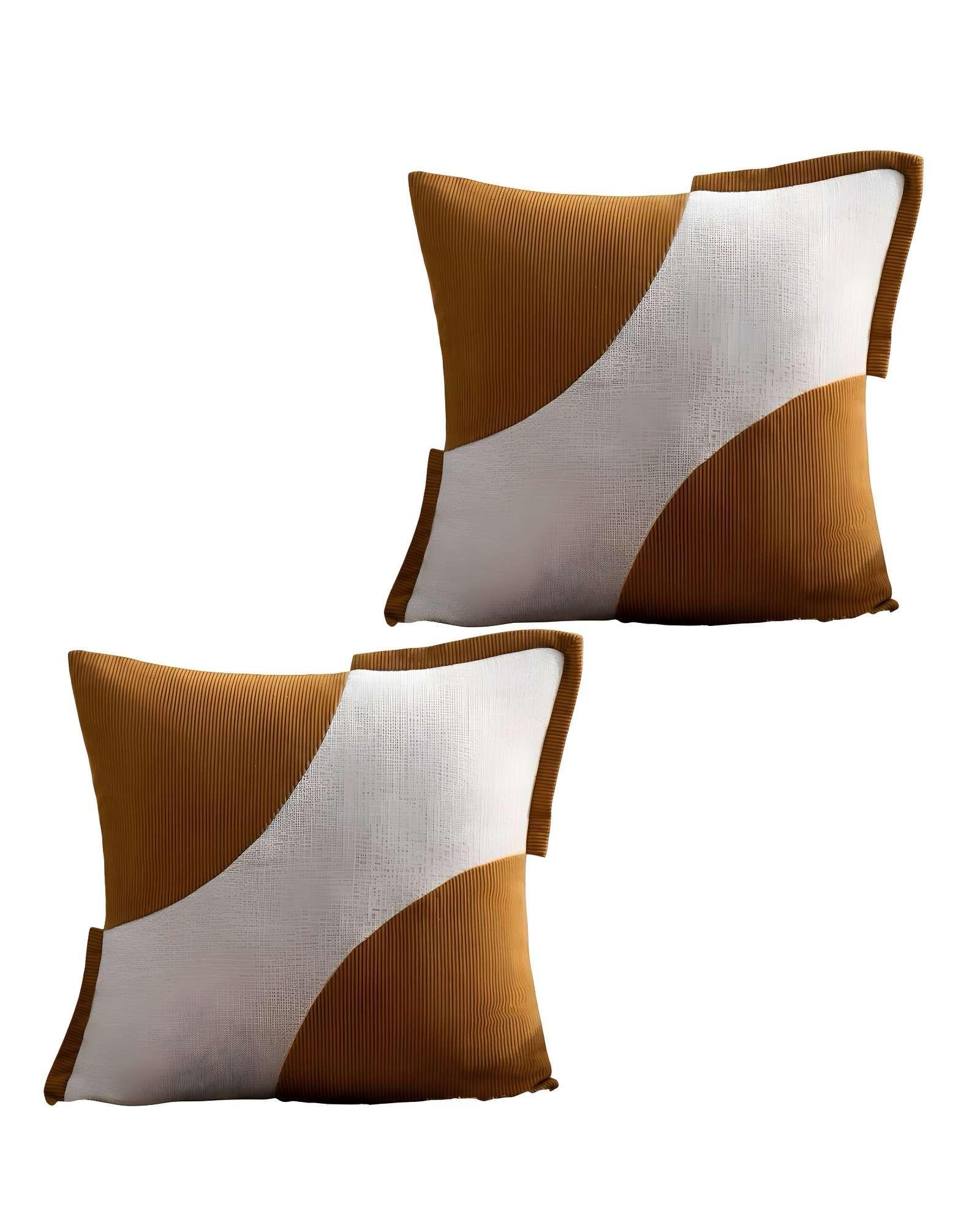 SET DE 2 FUNDAS DE COJINES DISEÑO TELA PANA EMPALMADO 45CM X 45 CM NARANJA-2