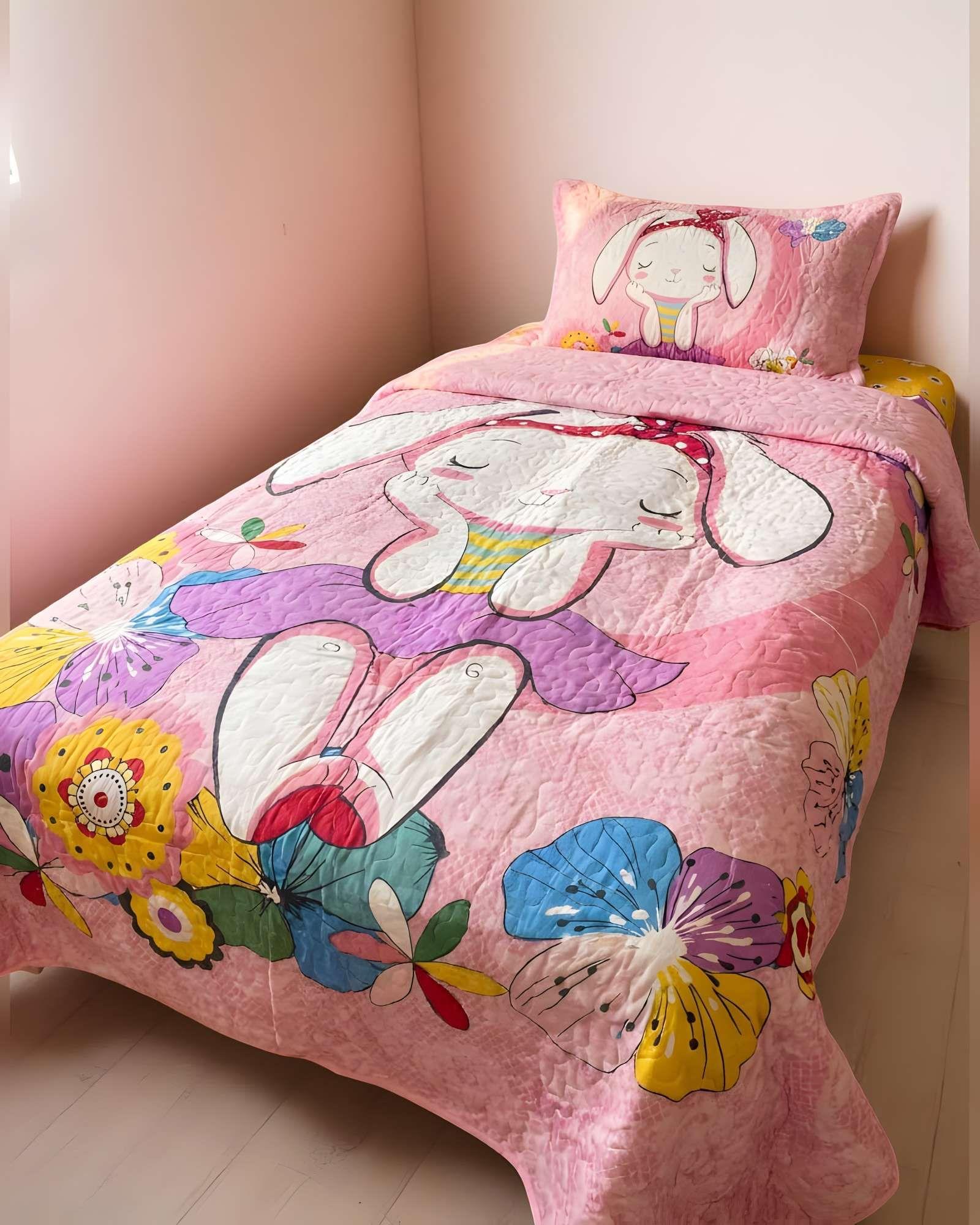 QUILT CUBRECAMA DE VERANO PLAZA Y MEDIA ROSA 04-2