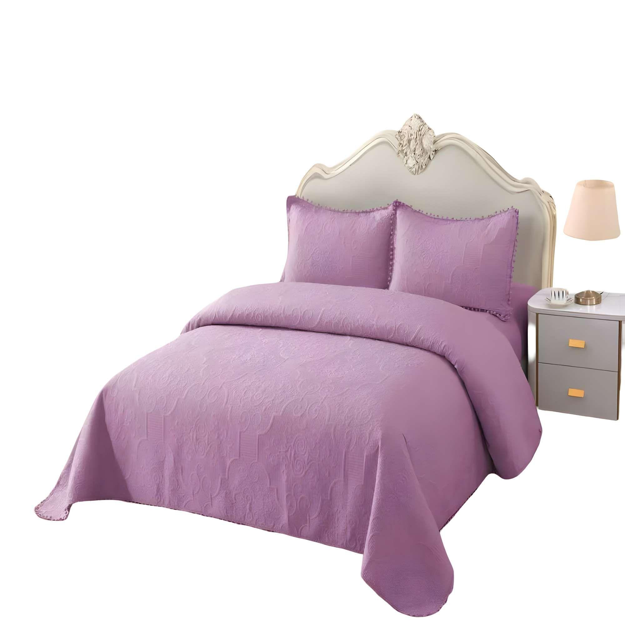 CUBRECAMA PREMIUM CON POMPONES 2 PLAZA COLOR MORADO-3