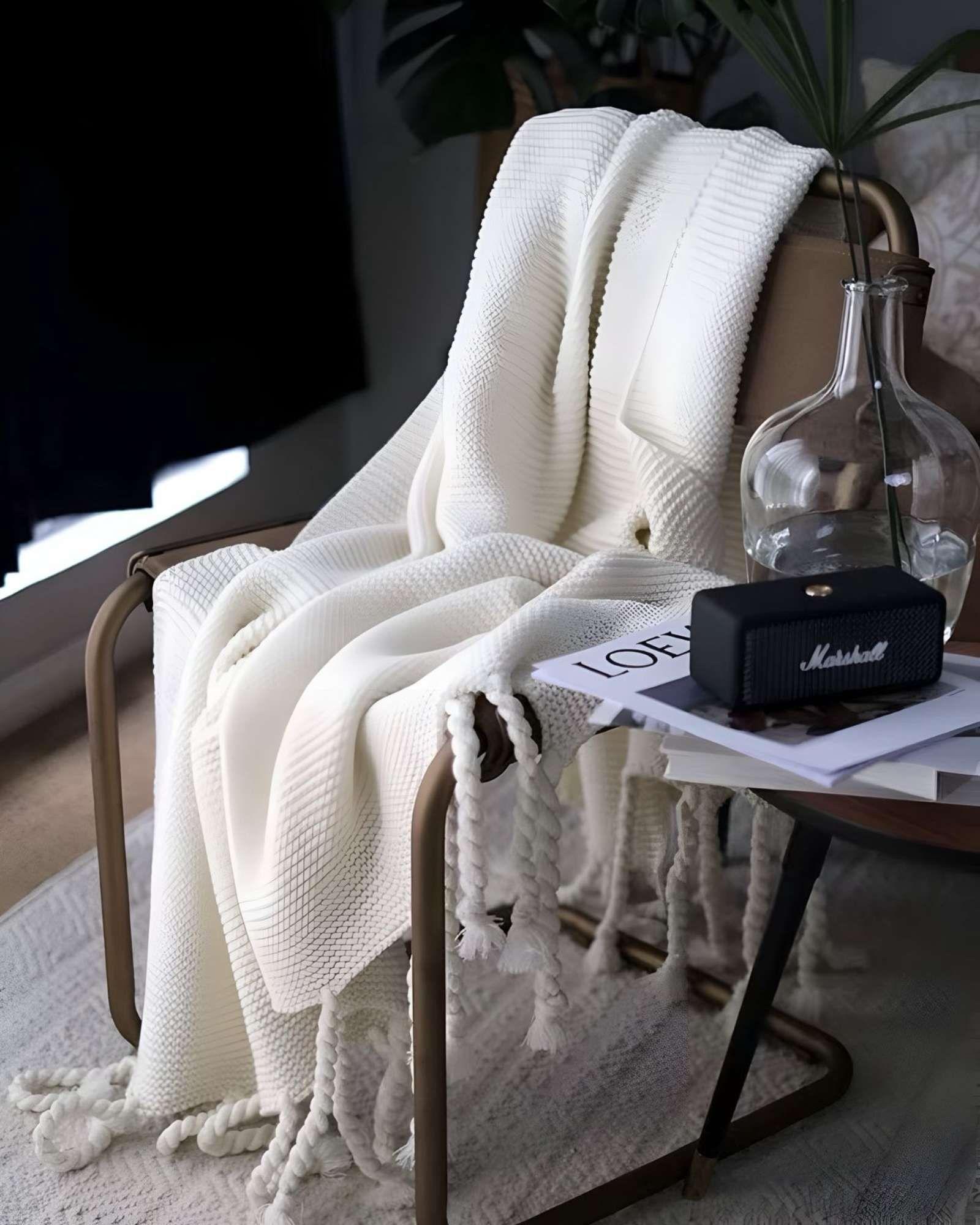 MANTA DECORATIVA MODELO CHENILLE CON FLECOS DE SOGA PARA CAMA O SOFA M1-3