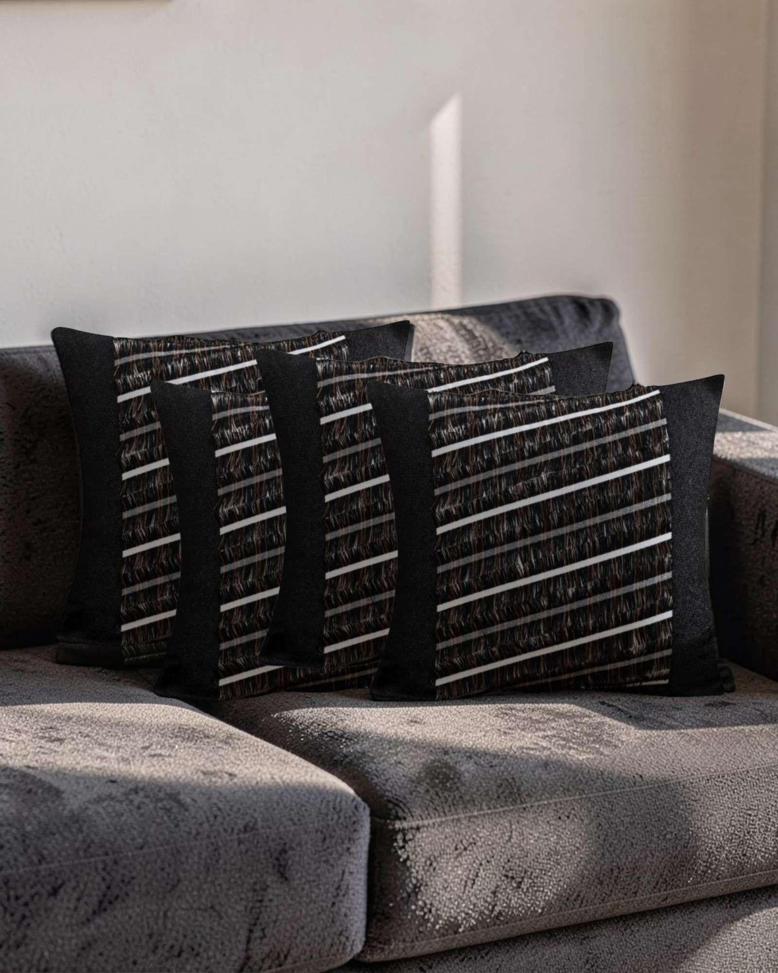 PACK DE 4 FUNDAS DE COJIN CHENILLE CON FLECOS NEGRO-2