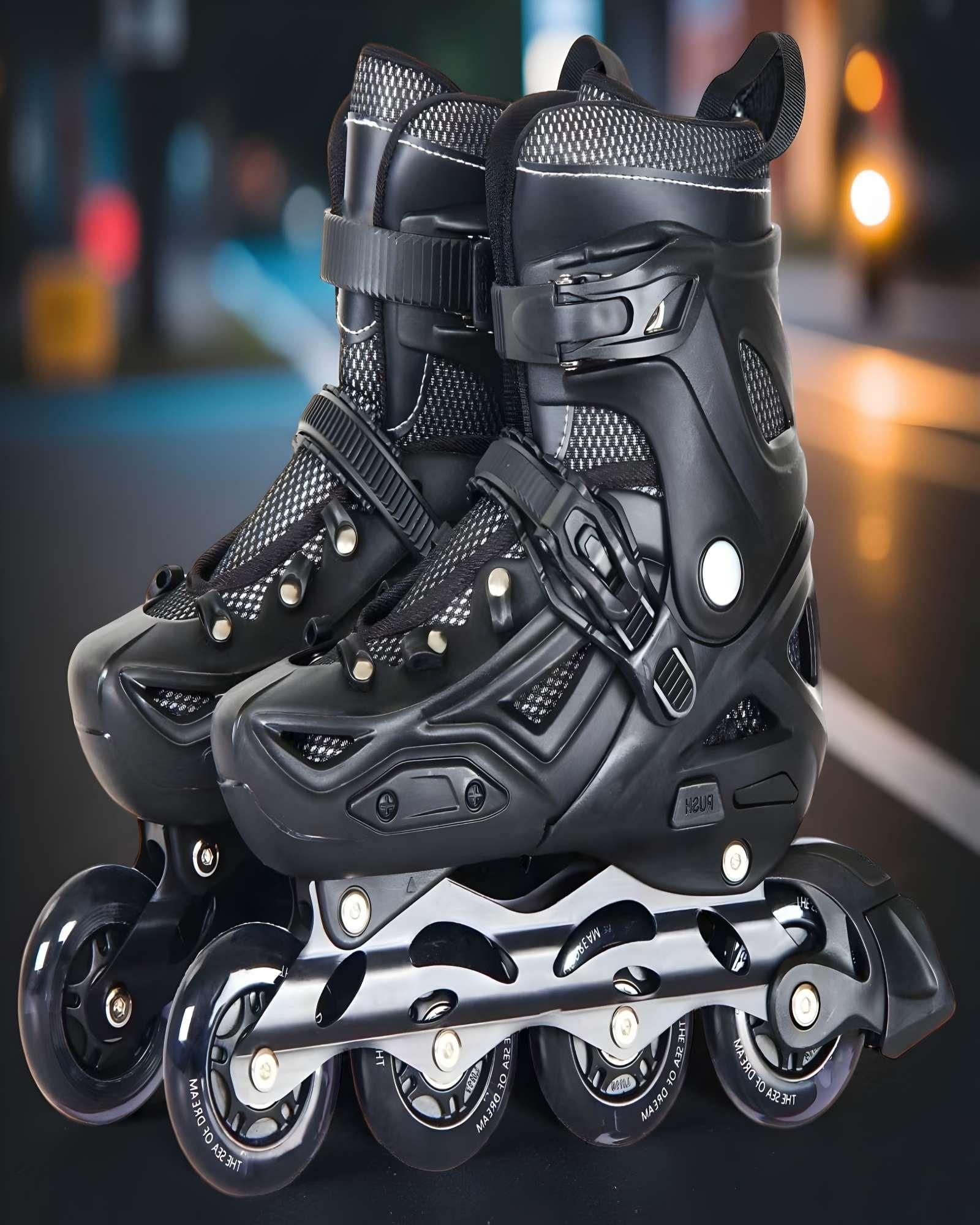 PATIN LINEAL CON LUCES MAS KIT TALLA S 31-34 NEGRO-3