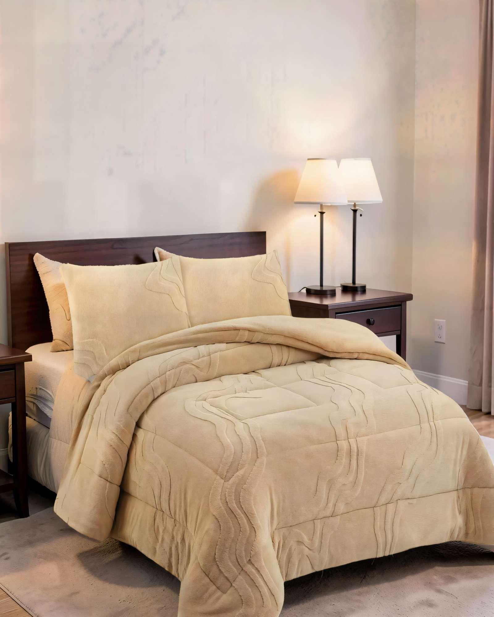 CUBRECAMA DE RELIEVE  2 PLAZAS COLOR BEIGE 4-2