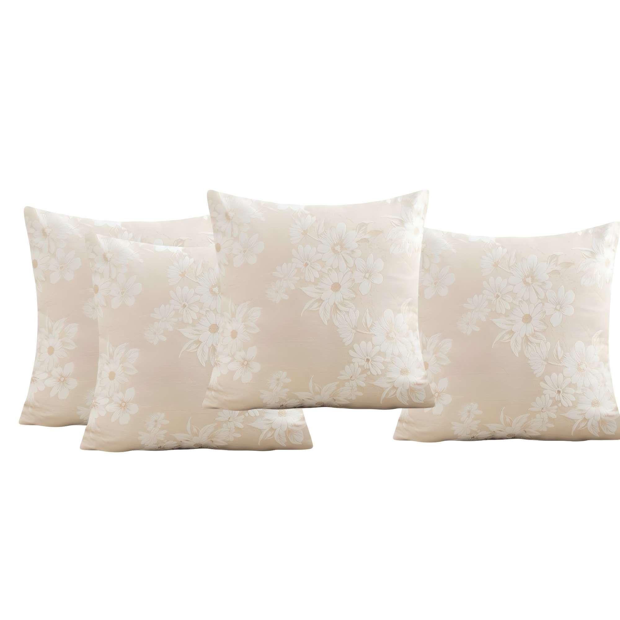 PACK DE 4 FUNDAS DE COJIN CON DISEÑO DE FLORES COLOR BEIGE-3
