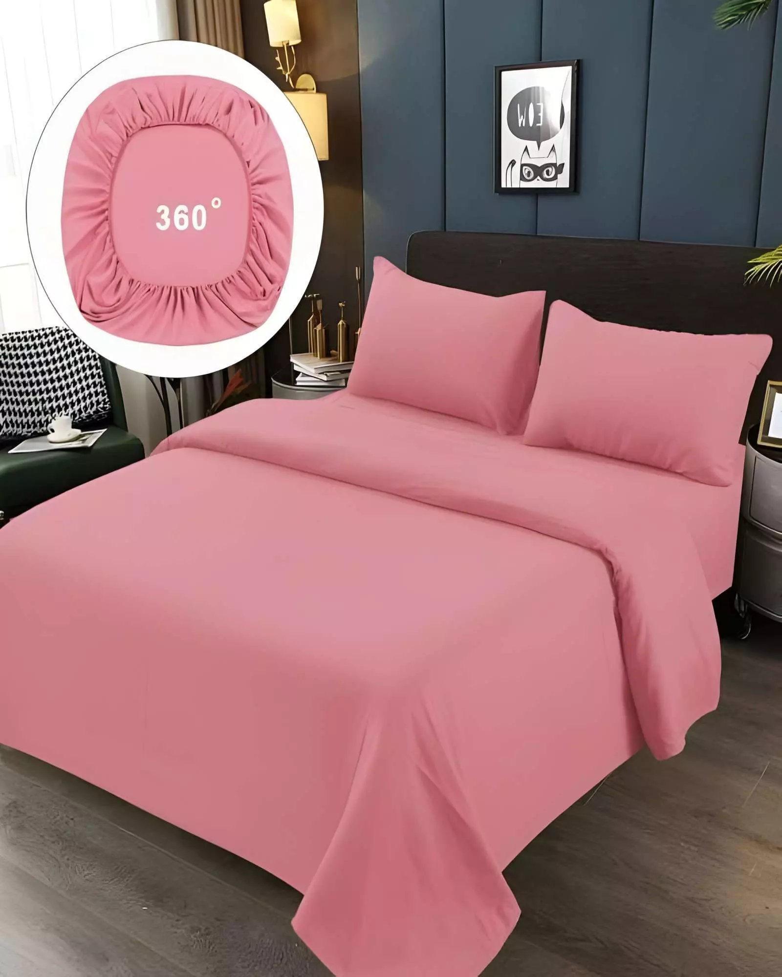 JUEGO DE SABANAS DE 500 HILOS 1 PLAZA COLOR ROSA-2