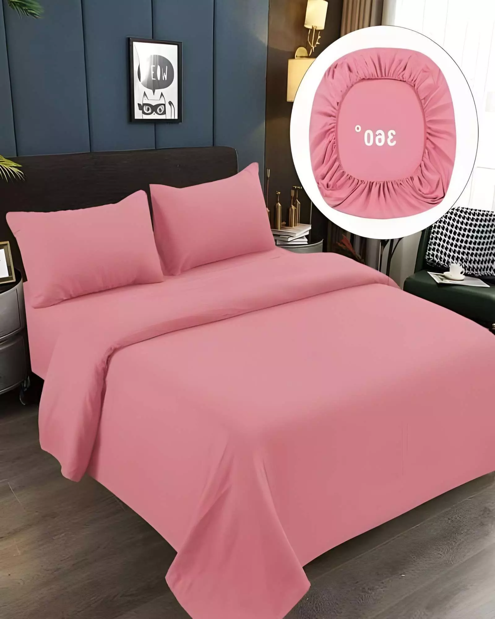 JUEGO DE SABANAS DE 500 HILOS 1 PLAZA COLOR ROSA-3