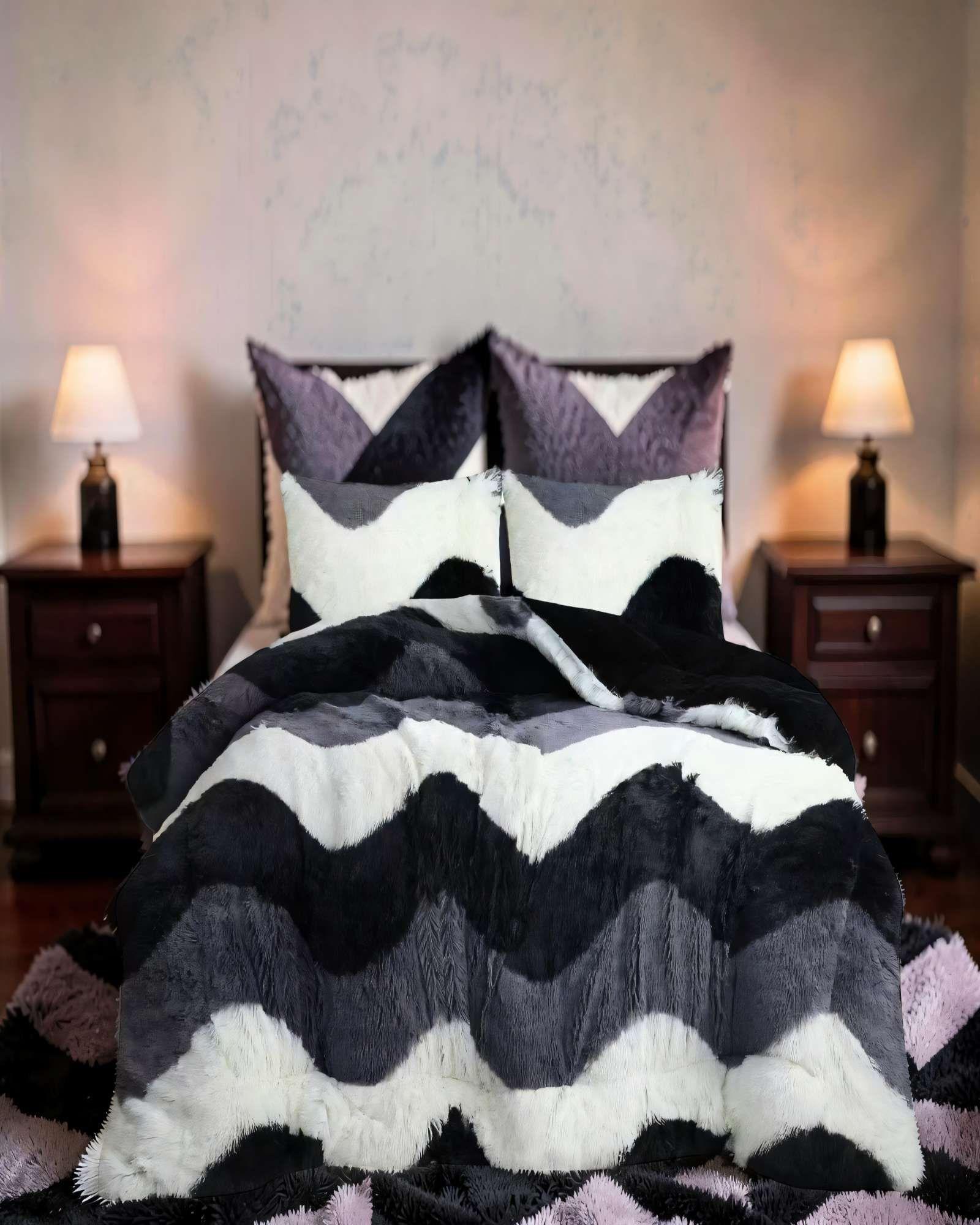 COBERTOR DE PELUDOS CHIPORRO CON DISEÑO 2 PLAZA COLOR NEGRO CON GRIS-2