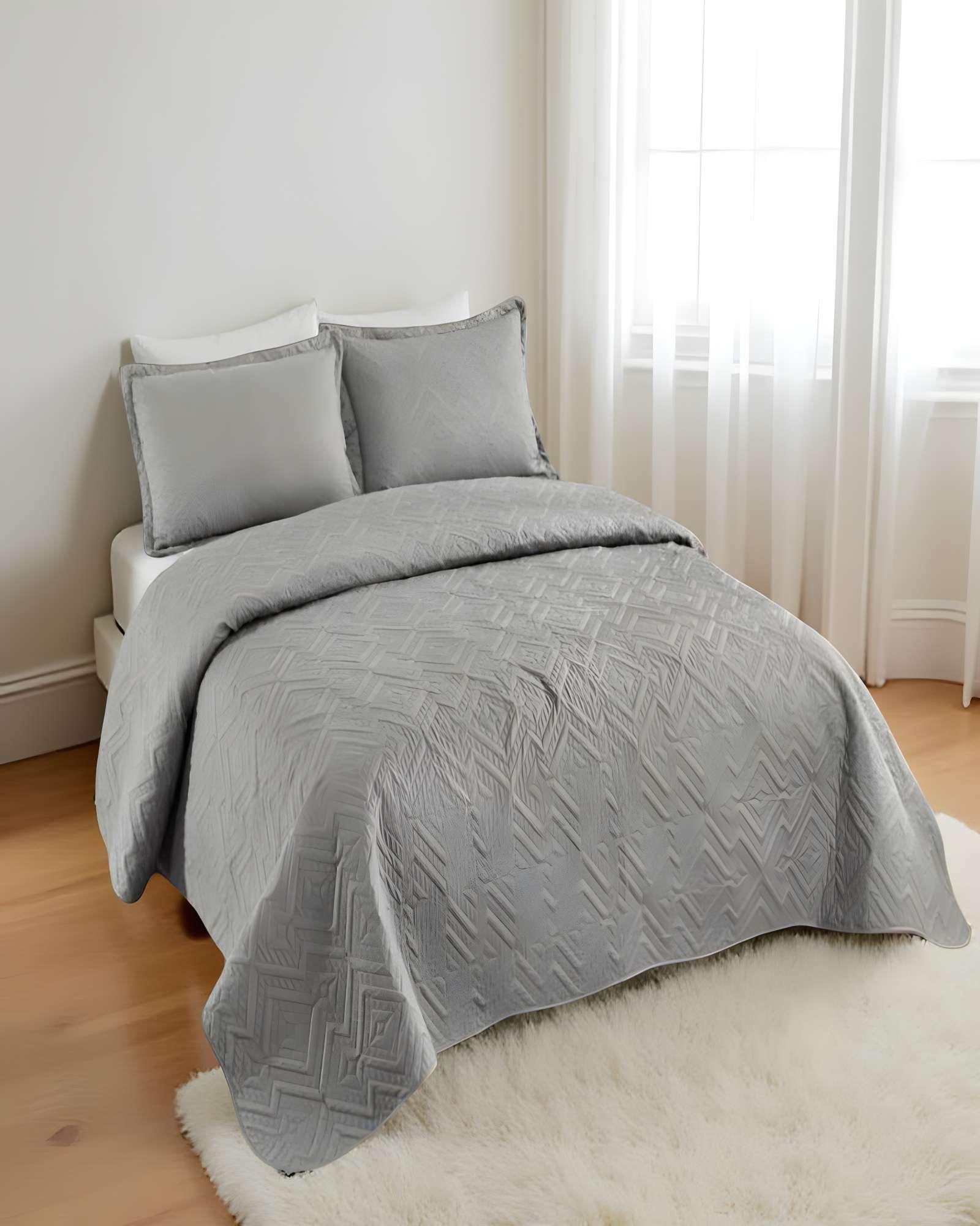 QUILT CUBRECAMA DE VERANO CON COLORES LISOS SUPER-KING GRIS-3