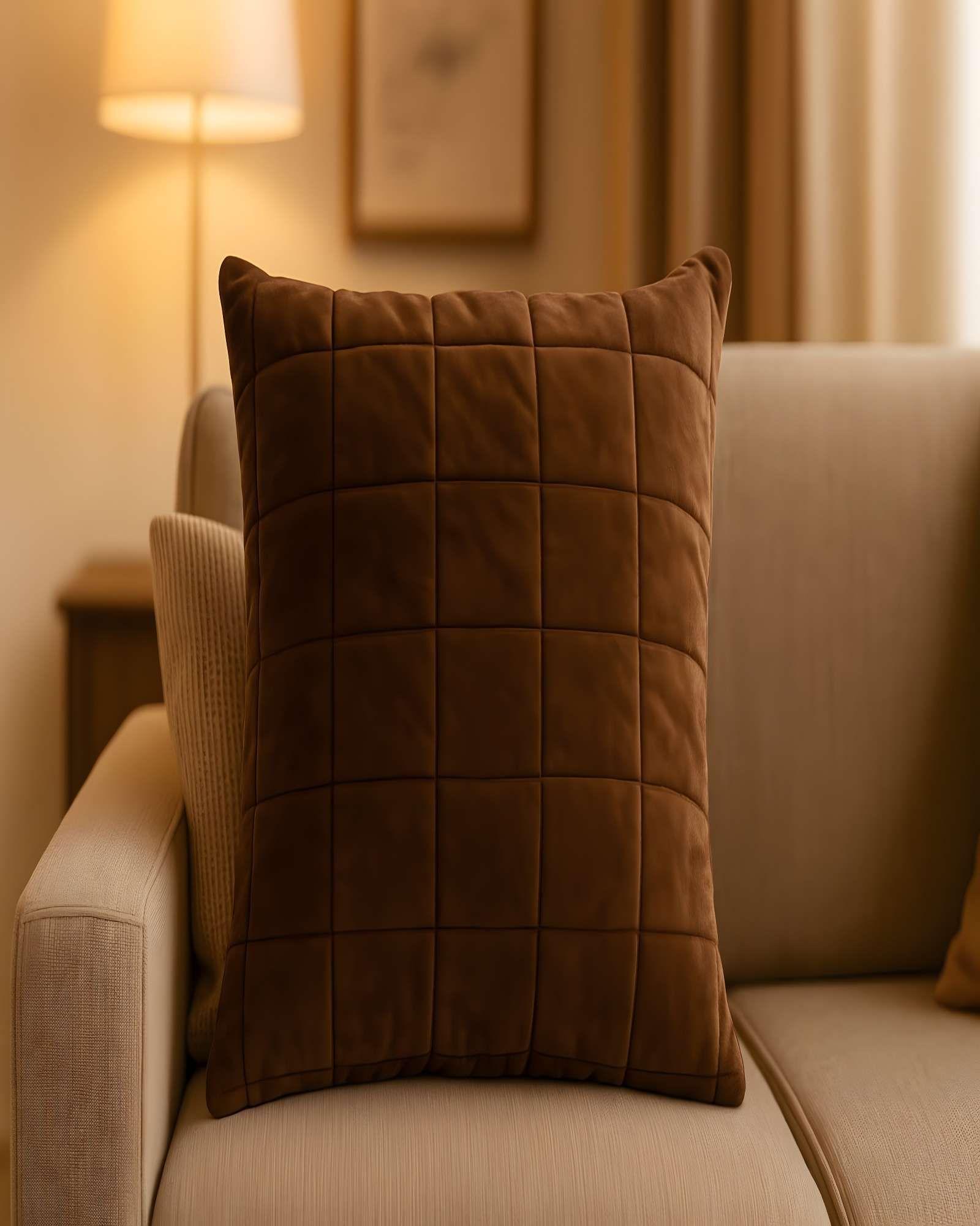 PACK DE 2 FUNDAS DE COJIN TERCIOPELO GRID 45X45 MARRON-3