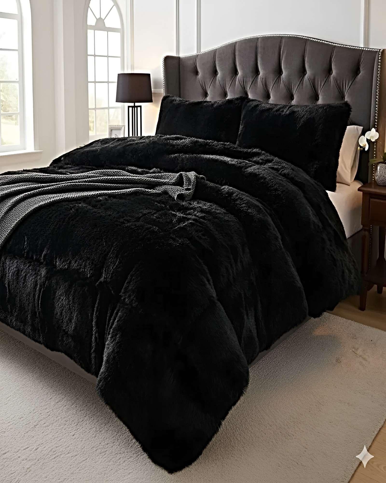 SET COBERTOR DE INVIERNO PELUDO KING 250X270CM NEGRO-3