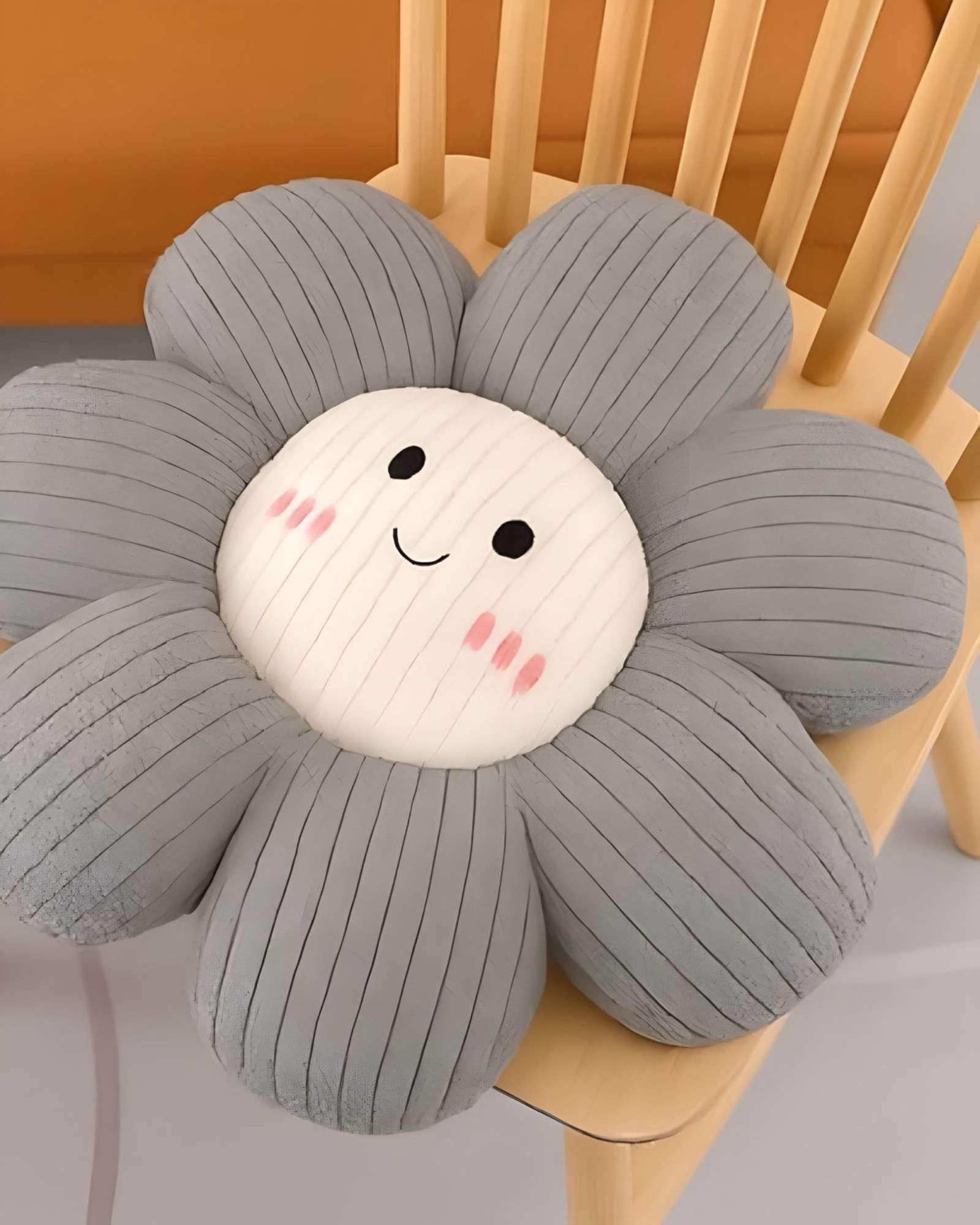 PACK DE 2 COJINES DECORATIVO DISEÑO FLOR KAWAII 25CM GRIS-3