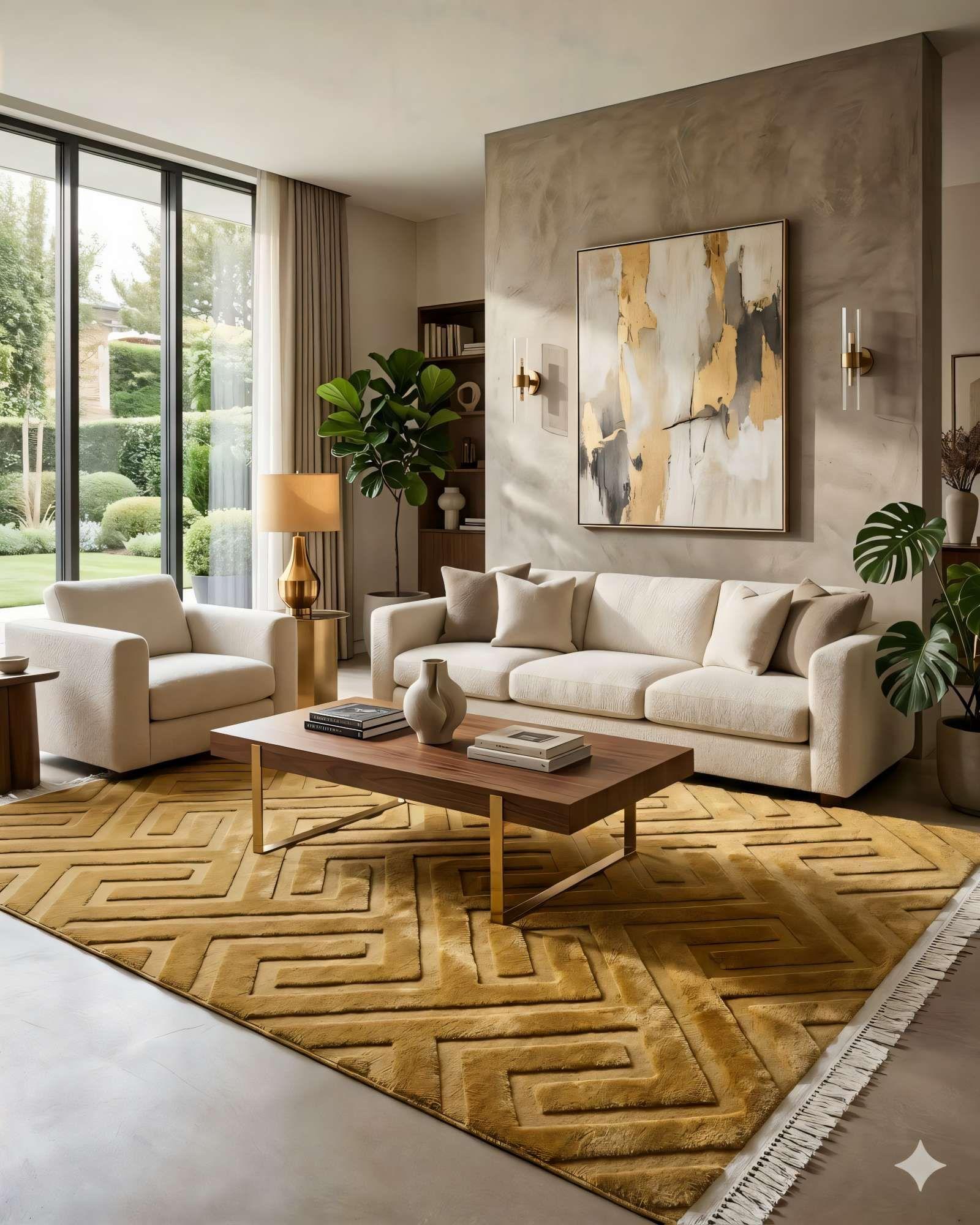 ALFOMBRA 180 X 200 JACQUARD DECORATIVA COLOR MOSTAZA-2