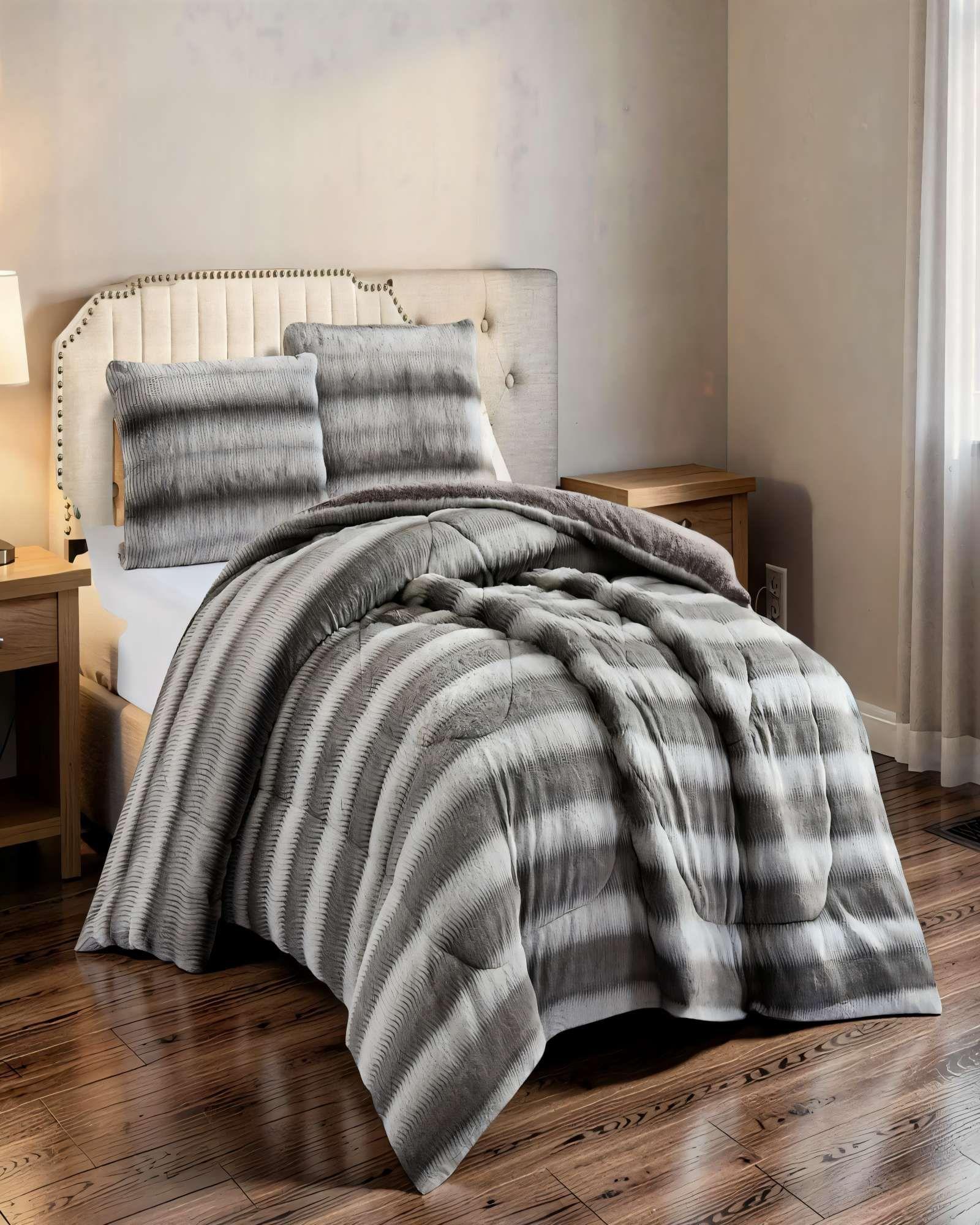 COBERTOR PIEL DE CONEJO IMITACION CON DISEÑO 2PLAZA COLOR GRIS-3