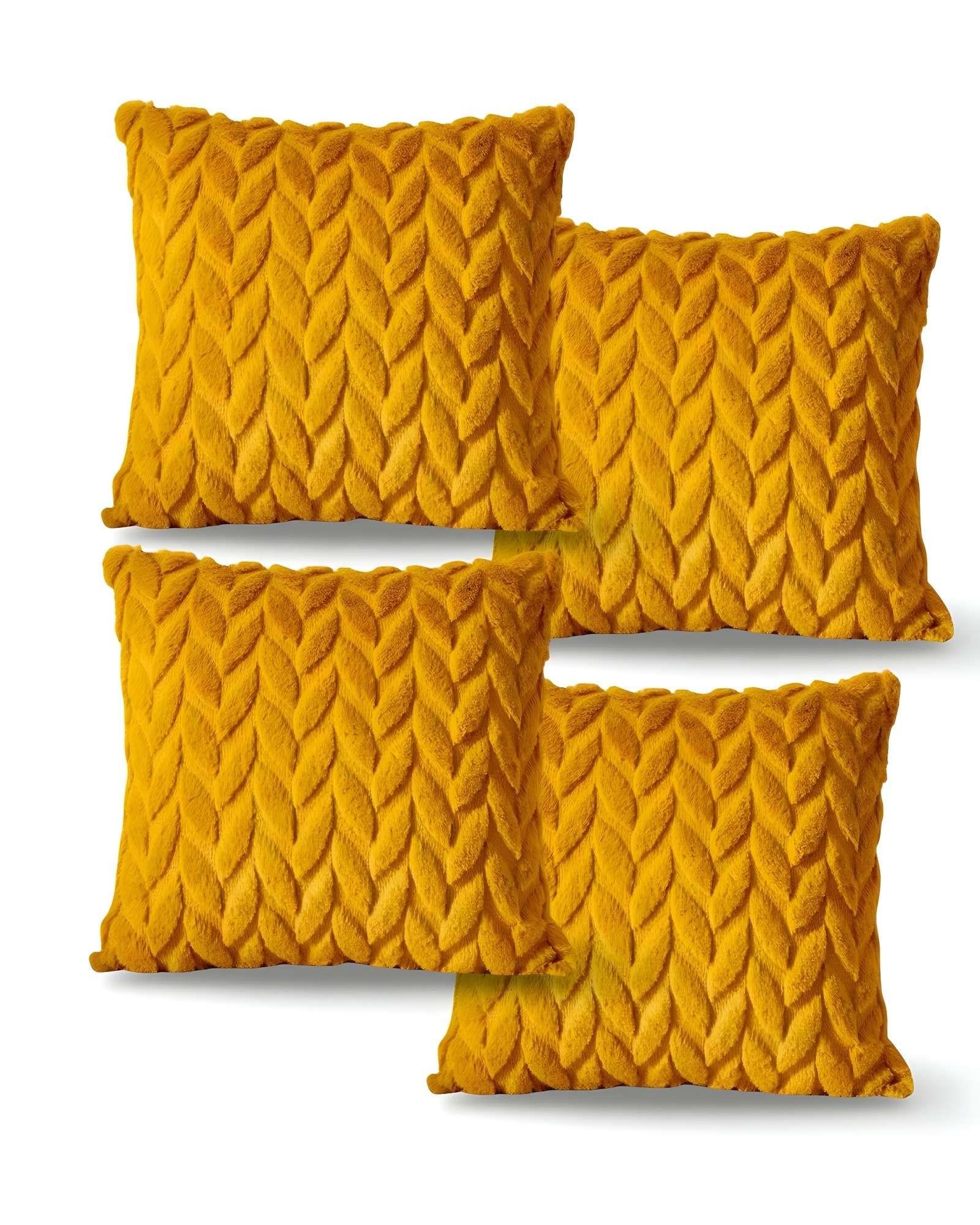 SET DE 4 FUNDAS DE COJINES DISEÑO ESPIGA 45CM X 45 CM AMARILLO-2