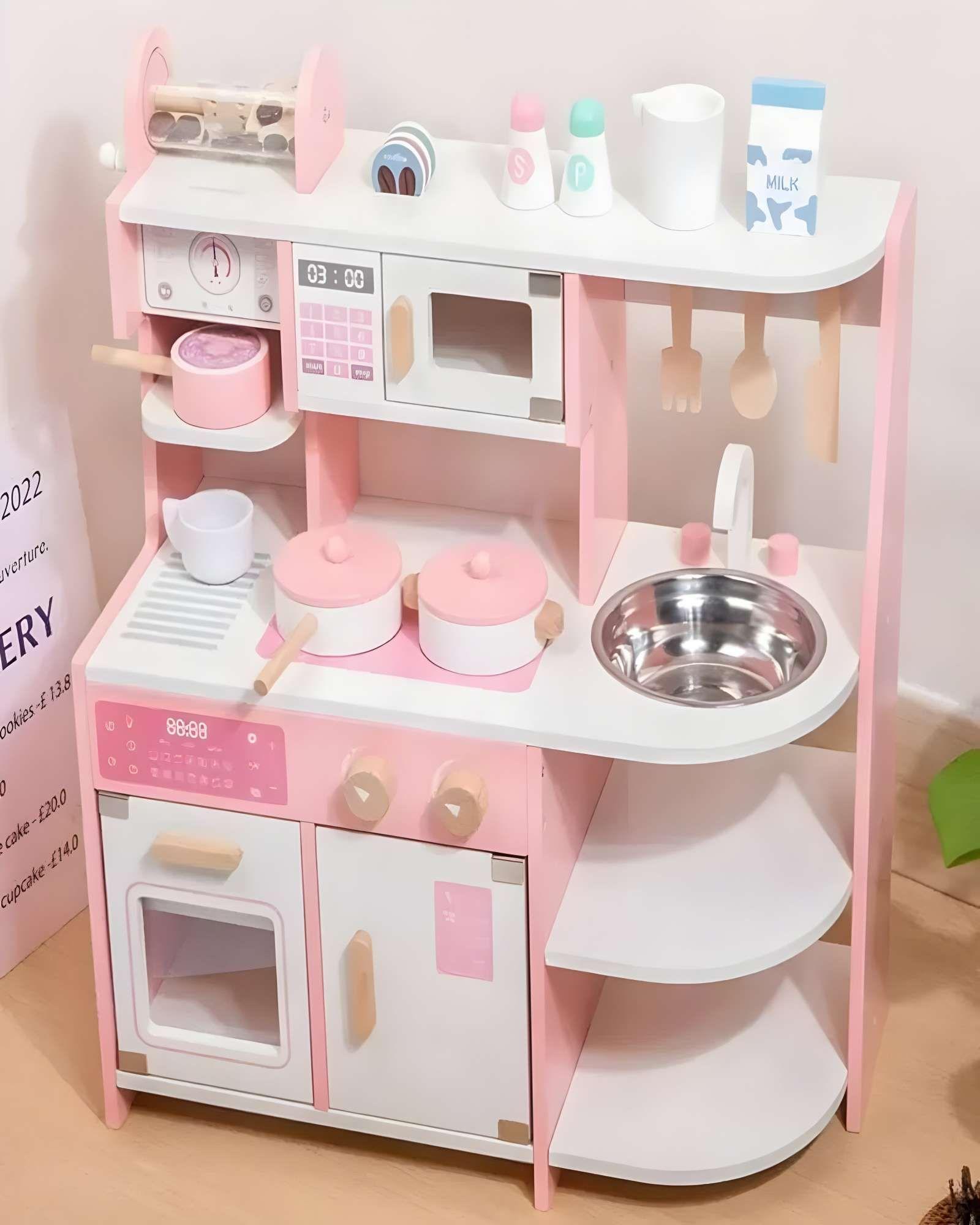 COCINA INFANTIL DE MADERA ROSA-3