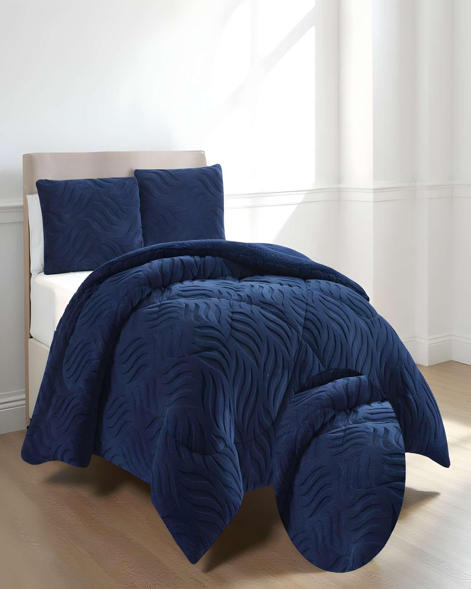 COBERTOR TEXTURIZADA DE INVIERNO DISEÑO 02 KING AZUL OSCURO-2