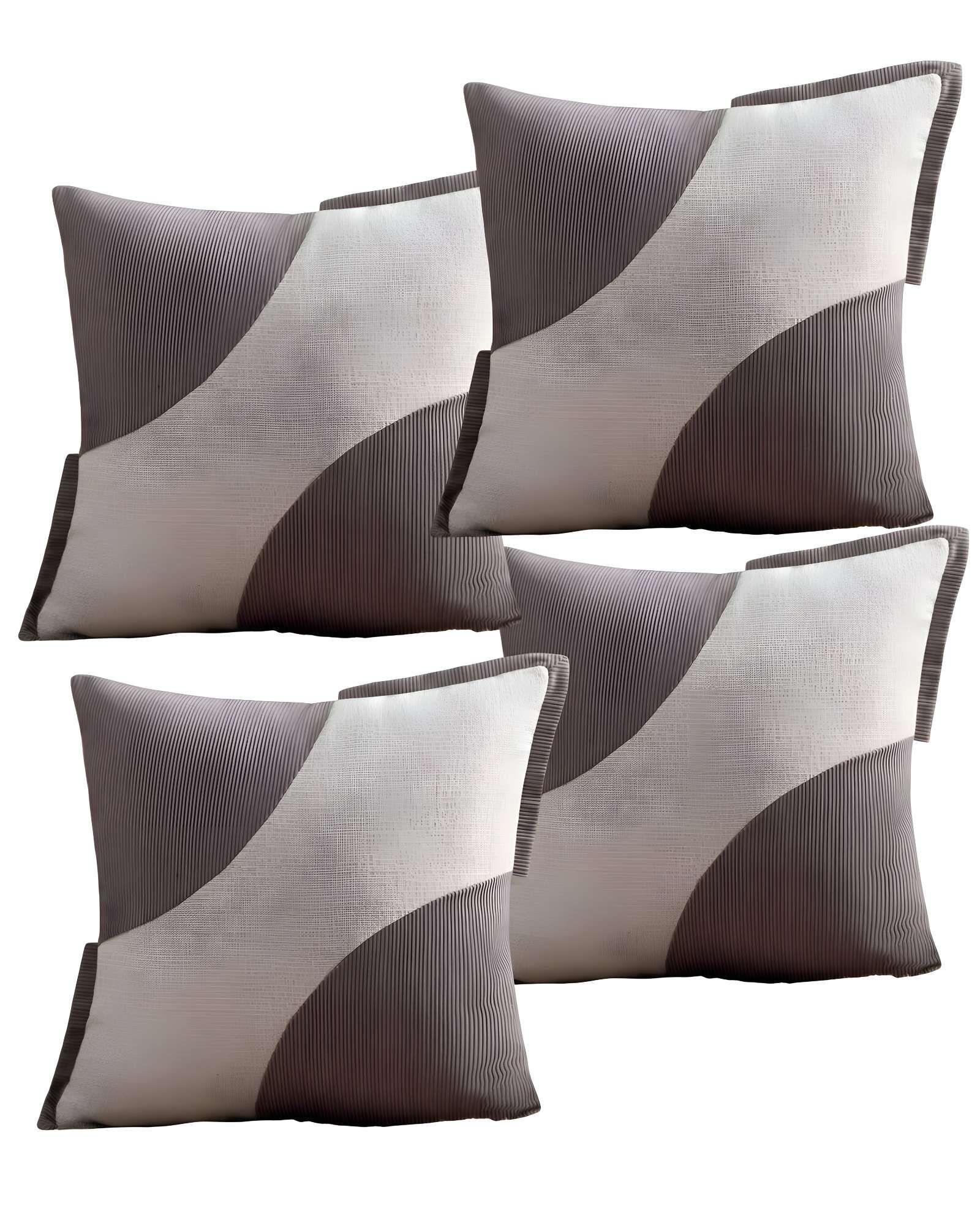SET DE 4 FUNDAS DE COJINES DISEÑO TELA PANA EMPALMADO 45CM X 45 CM GRIS-2