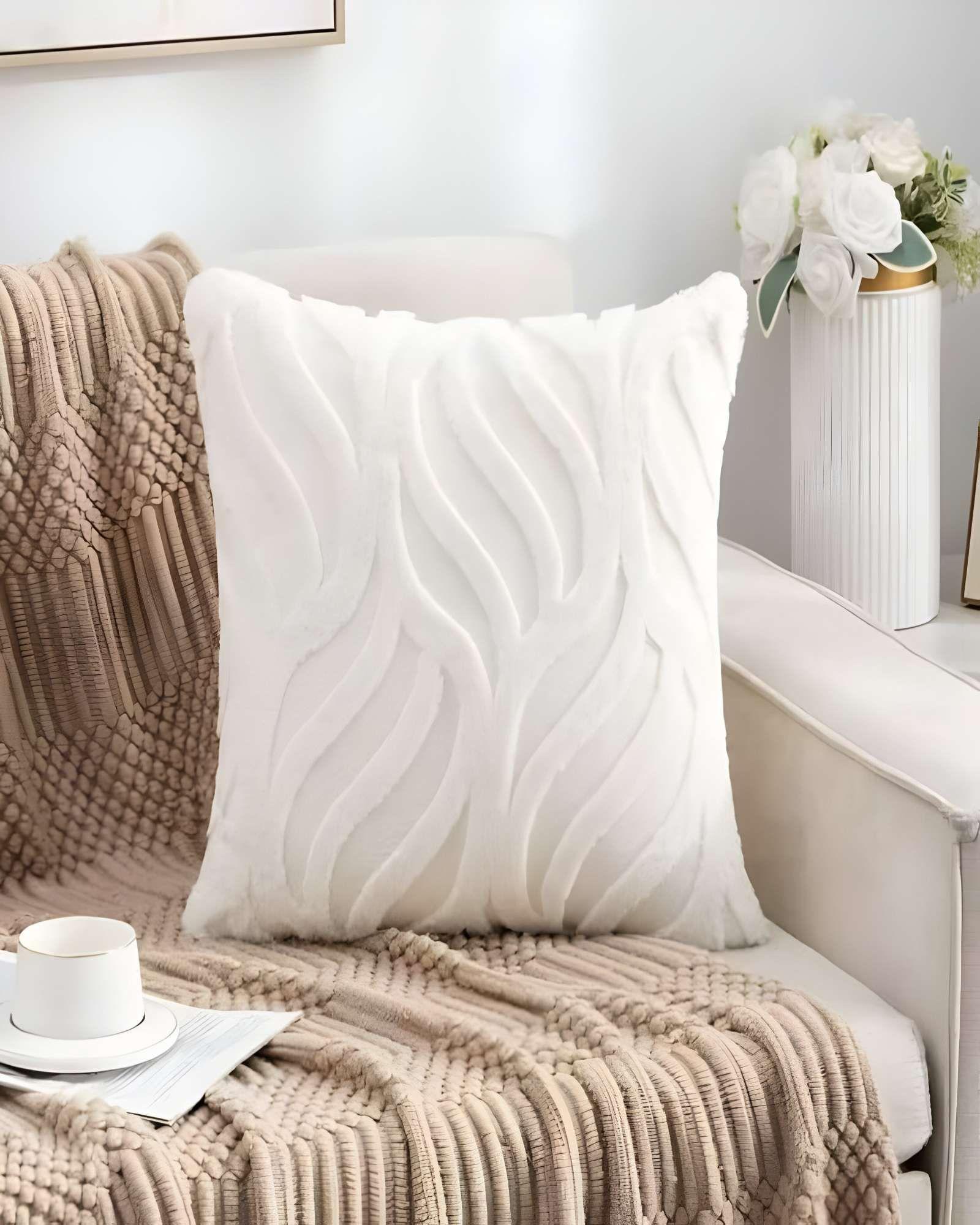 SET DE 4 FUNDAS PELUDAS HOJA 45X45 BLANCO-3