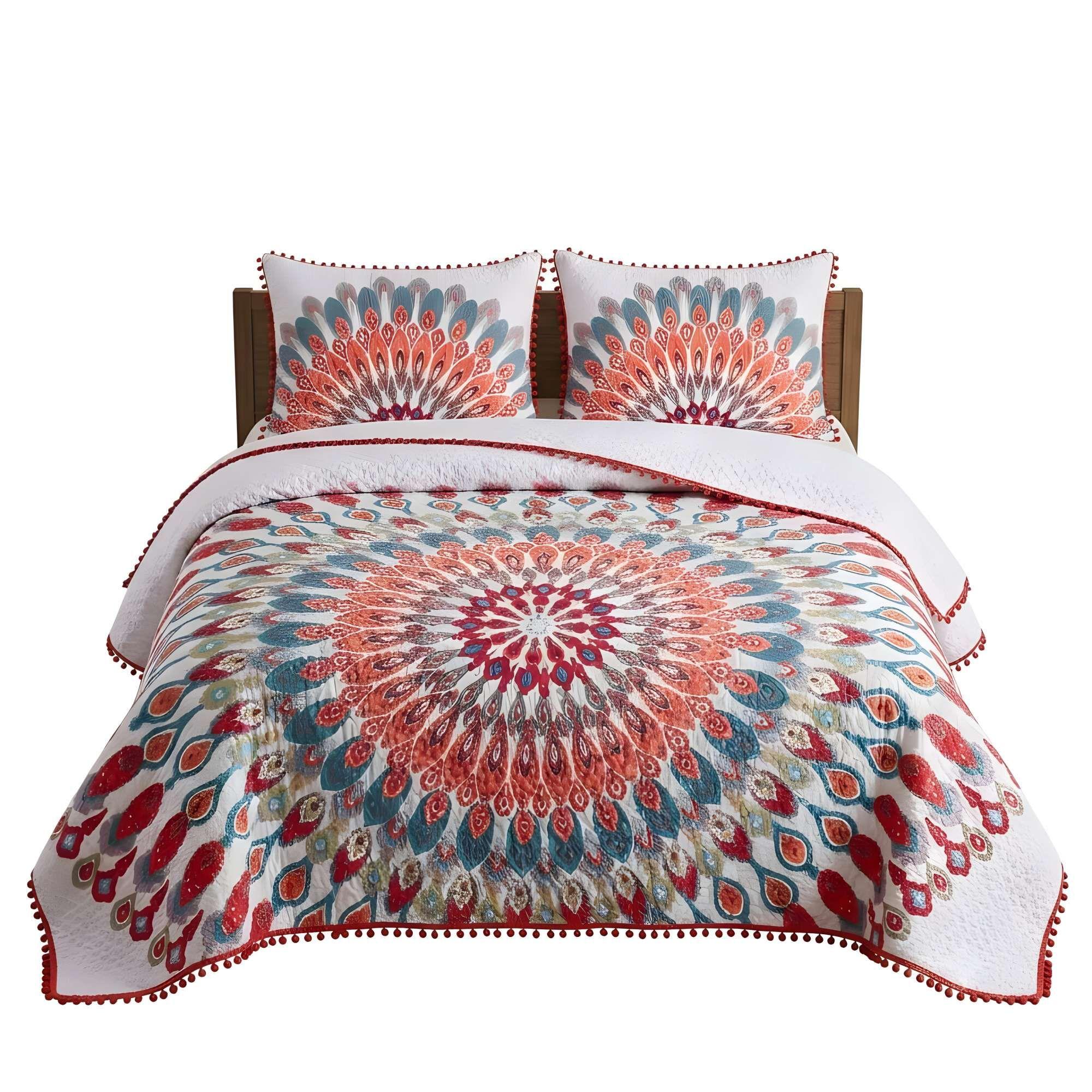 CUBRECAMA DE VERANO CON POMPONES Y DISEÑO 2 PLAZA 230cmx250cm A3-3