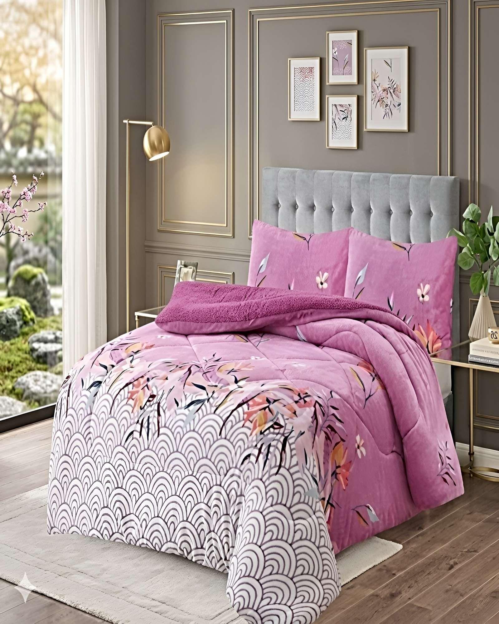 SET COBERTOR DE INVIERNO PLUSH 2 PLAZAS 230X250CM ROSA-2