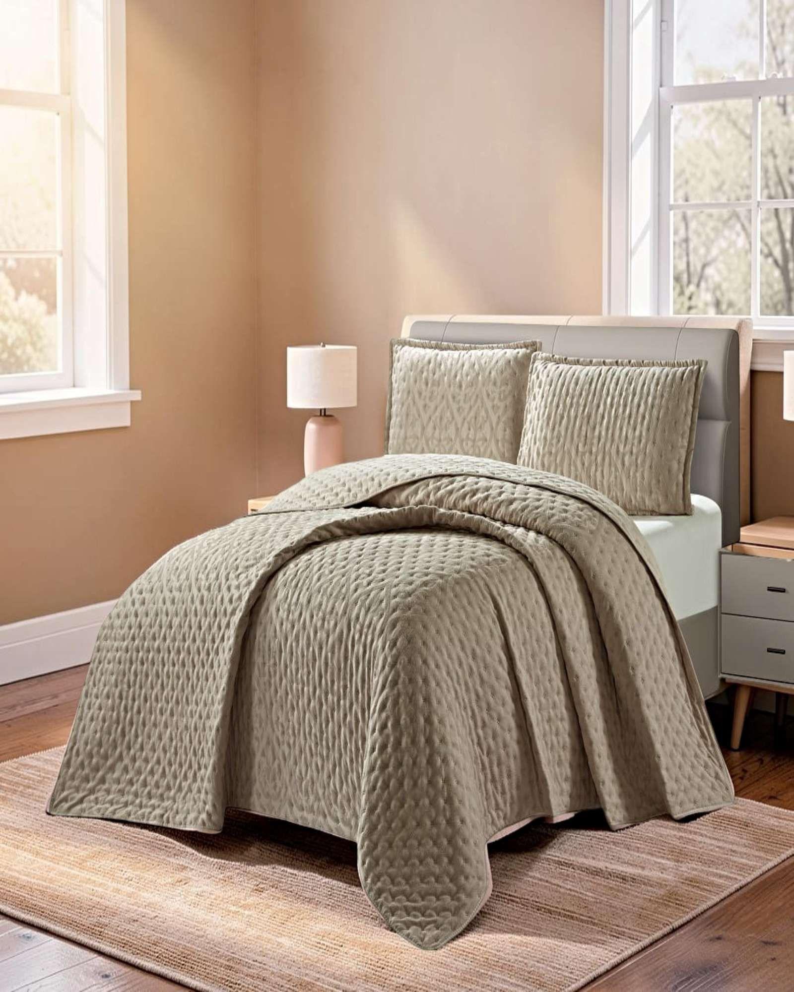 CUBRECAMA SEMI ACOLCHADO DELGADO 2 PLAZAS 230X250 CM CAFÉ-2