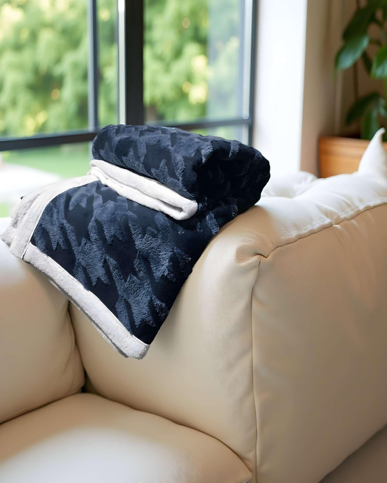 FRAZADA ELEGANTE 2 PLAZAS AZUL OSCURO 200X230CM J2-2