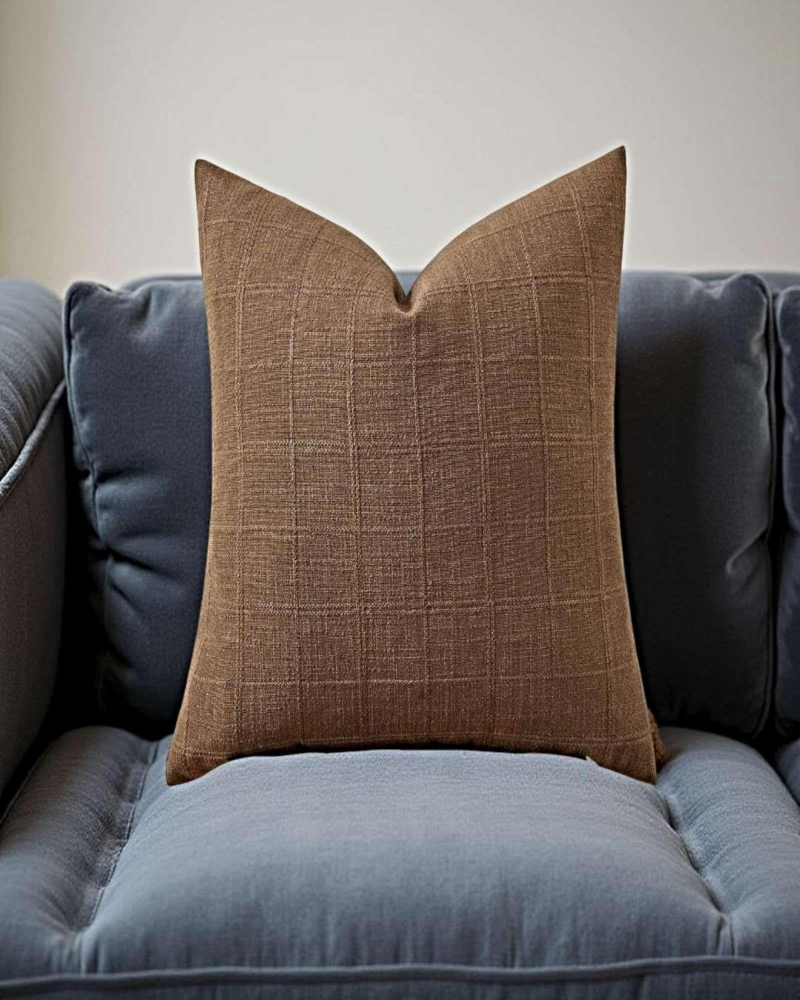 PACK DE 4 FUNDAS DE COJIN JACQUARD CUADRILLE 45X45 CM MARRON-3