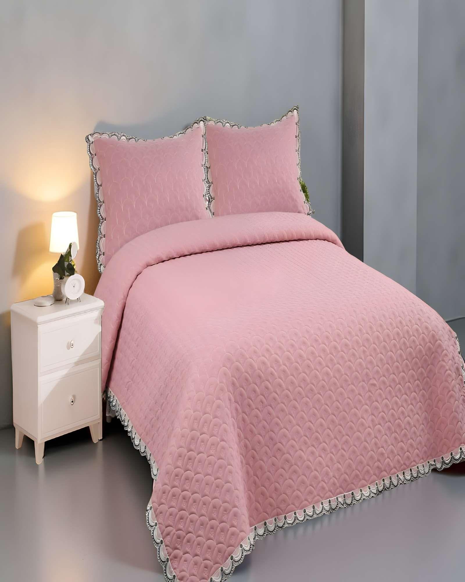 QUILT CUBRECAMA DE VERANO BORDADO 2 PLAZAS ROSA O-3