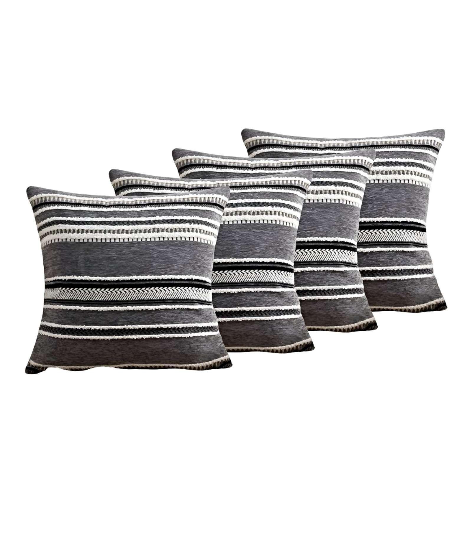 PACK DE 4 FUNDAS DE COJINES CON DISEÑO DE CHENILLE LINEAS MANDALA C4-1