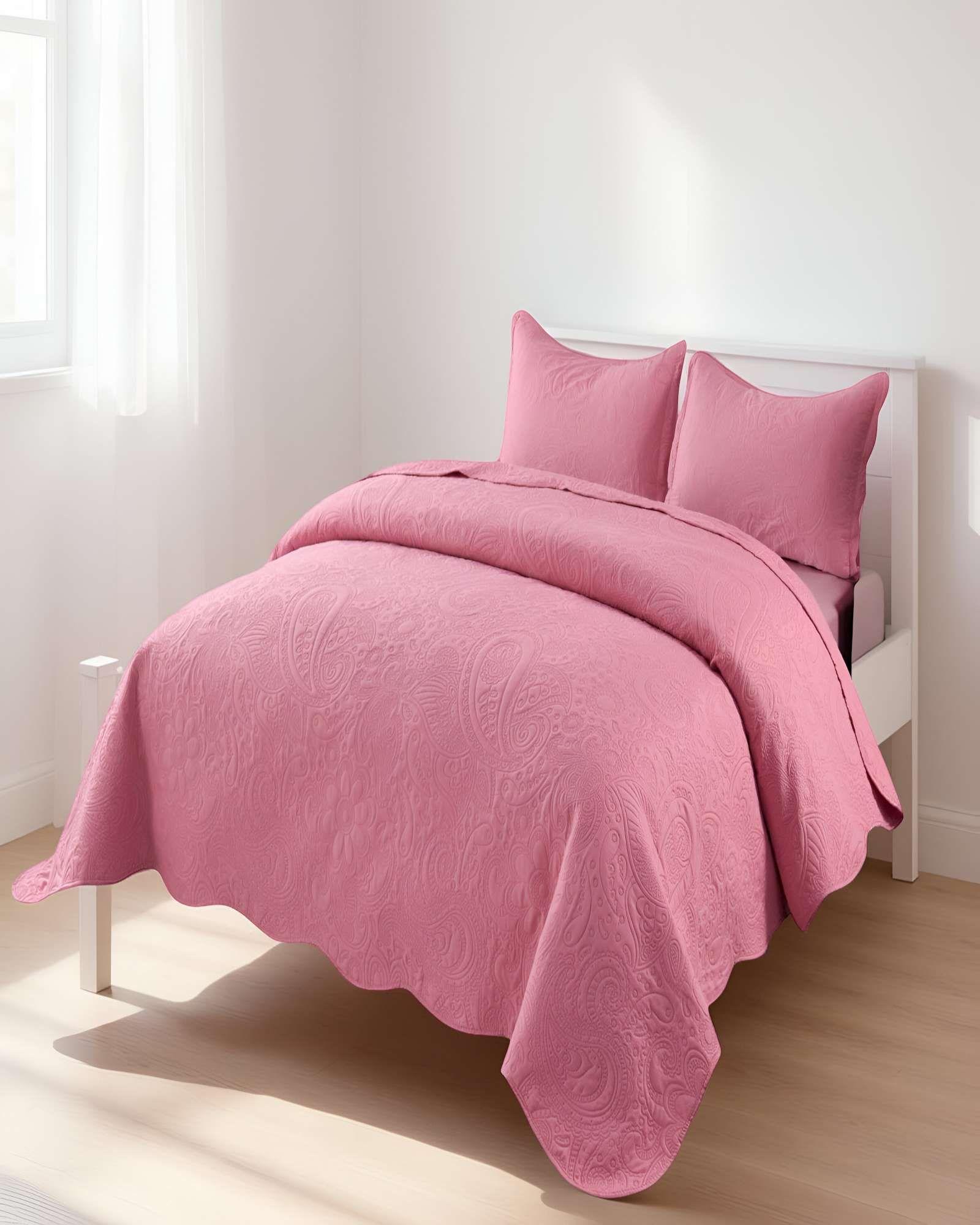 QUILT CUBRECAMA DE VERANO KING CON RELIEVE COLOR ROSADO-3