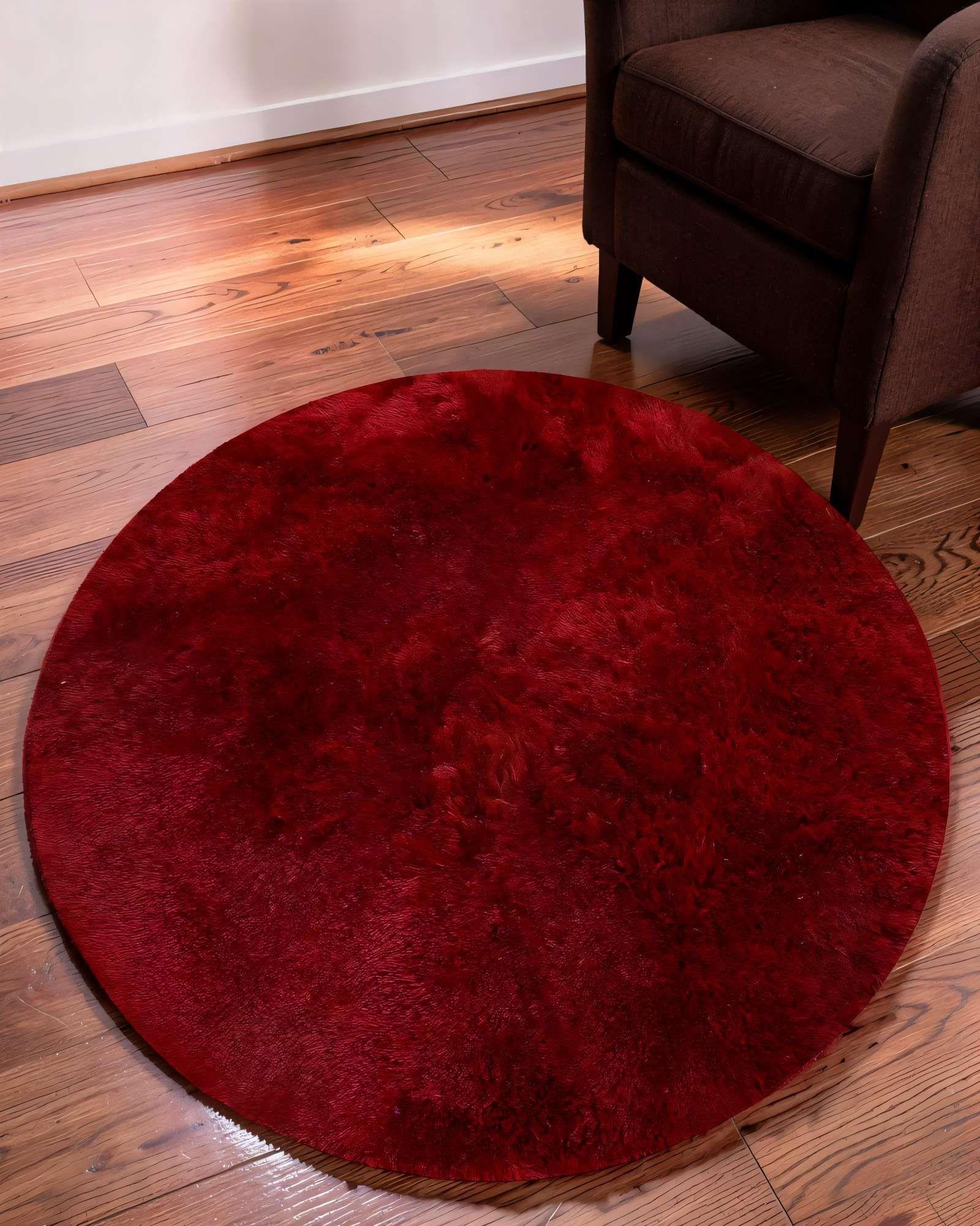 ALFOMBRA REDONDA DE TEXTURA PREMIUM  150CM X 150CM DECORATIVA COLOR BURDEO-3